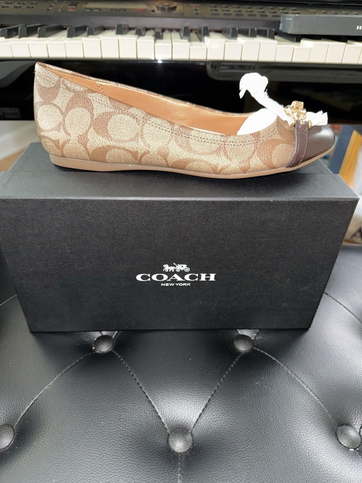 Coach Signature Jacquard Cap Toe Logo Slip-On Flats Brown Size 6.5