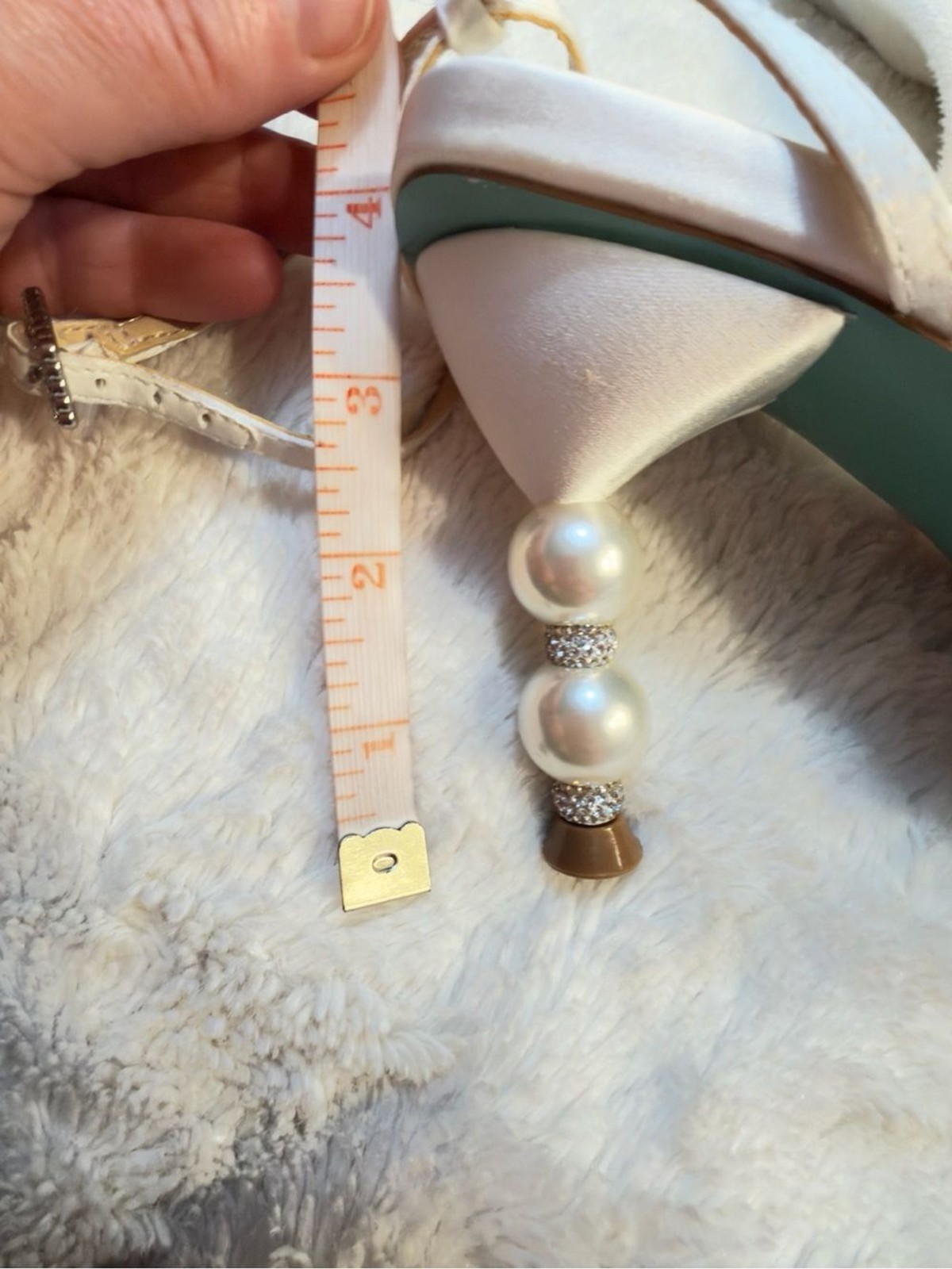 Betsey Johnson SB-Jacy Ivory Pearl-Embellished Ankle Strap Heels size 7.5