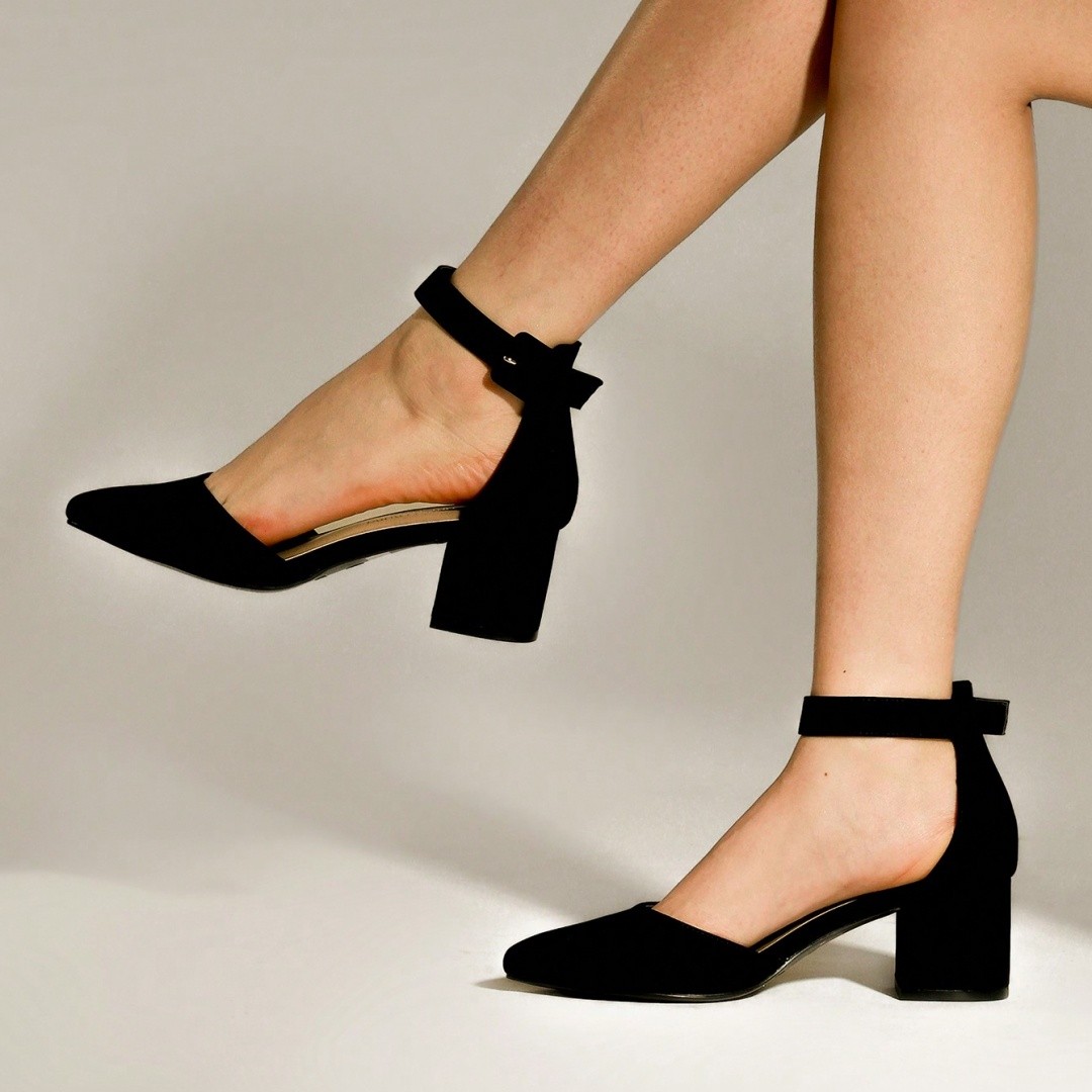 Women 2.25-inch Block Heels Pointed Toe Wedding Party Ankle Straps Dress Pumps