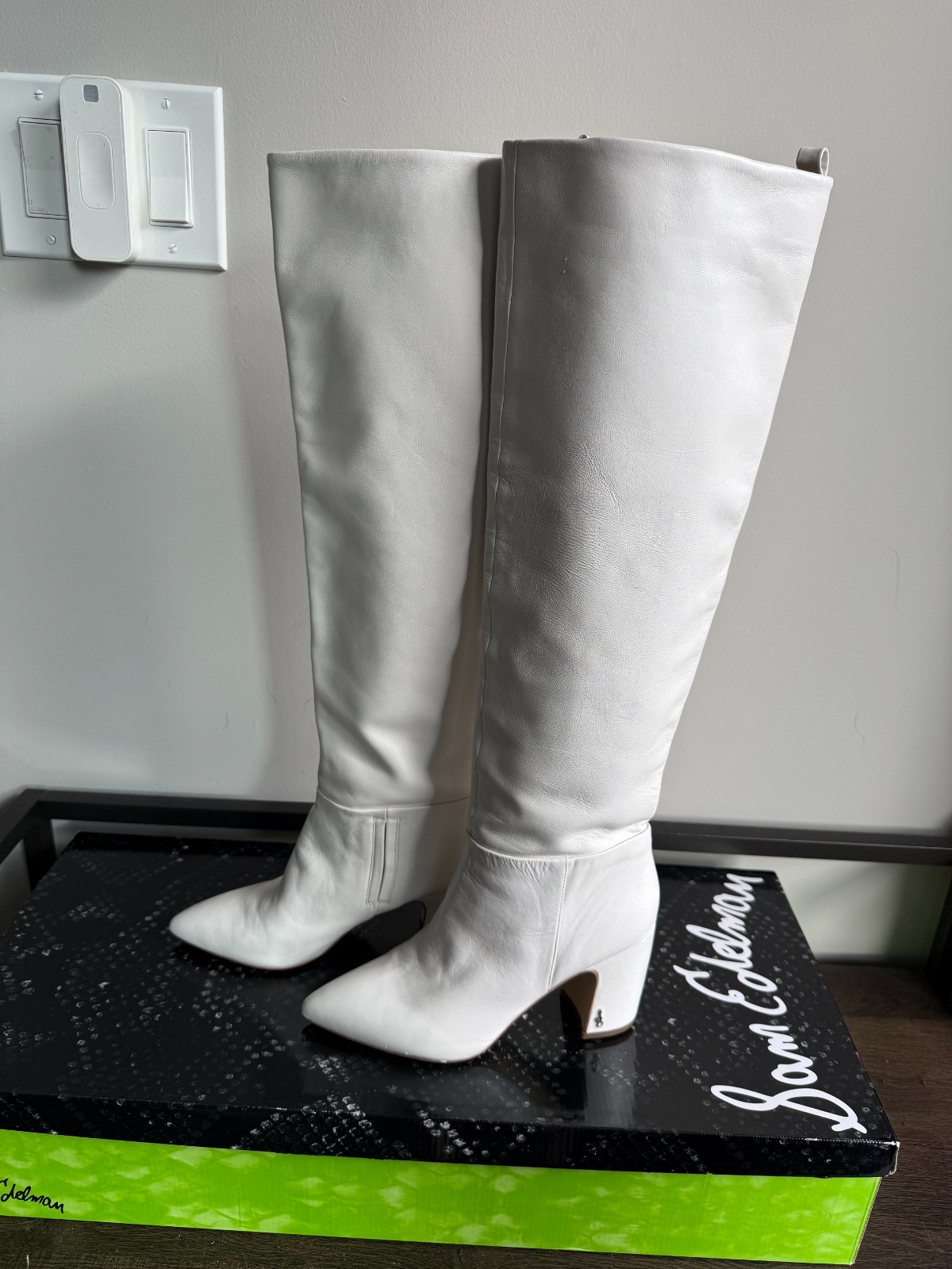 NIB women Sam Edelman Hutton White Leather OTK High Boots sz 8.5 M