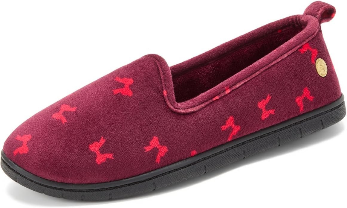 Dearfoams Women’s Rachel Velour Closed Back, Red Bow