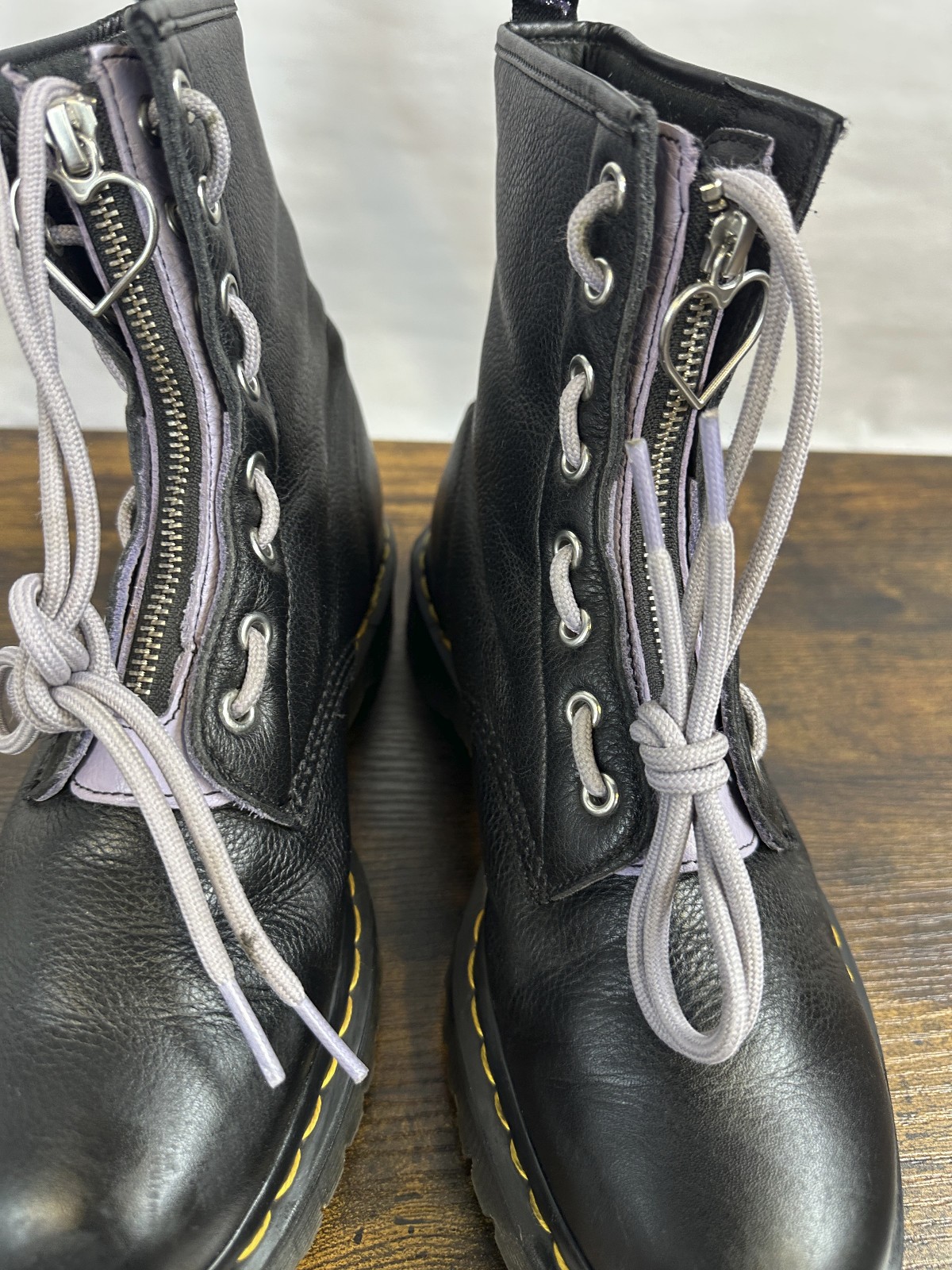 Dr Martens 1460 Zip Heart Black Purple Lace up Combat Boots Goth Punk Grunge 10