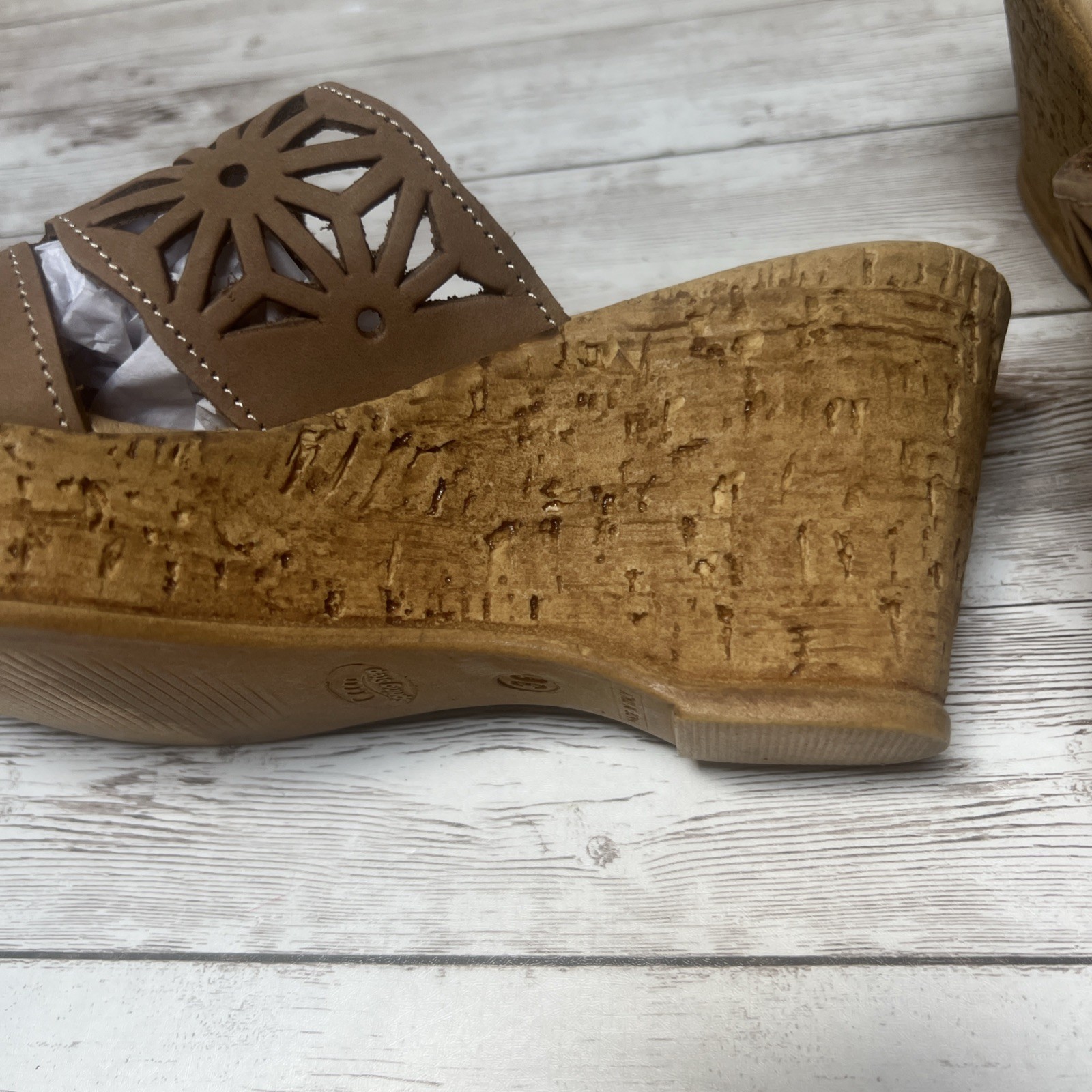 Spring Step DORA Cork Wedge Comfort Slide Sandals Women EU 36/US 6 Taupe Leather