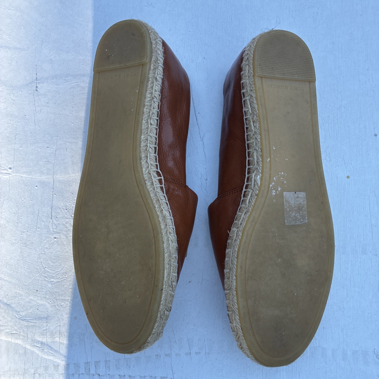 Tory Burch Eleanor Espadrille Flats Women’s 8.5 Brown Calf Leather Gold Logo