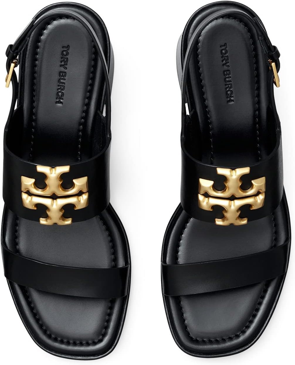 Tory Burch Black Gold-tone Womens Eleanor Heeled Sandal 55 Mm Sz 9 M TB-184
