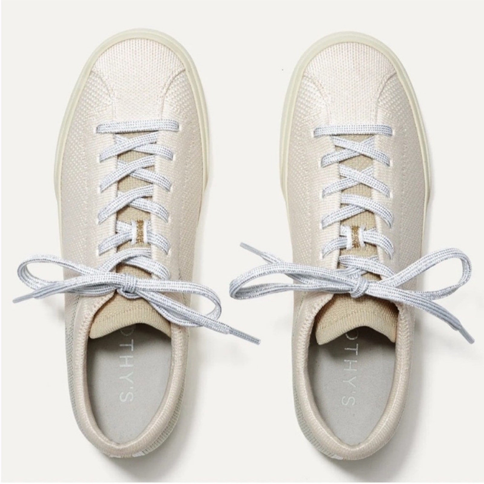 Rothy’s Lace-Up Sneakers Diamond Twill Cream Size 11.5 NIB