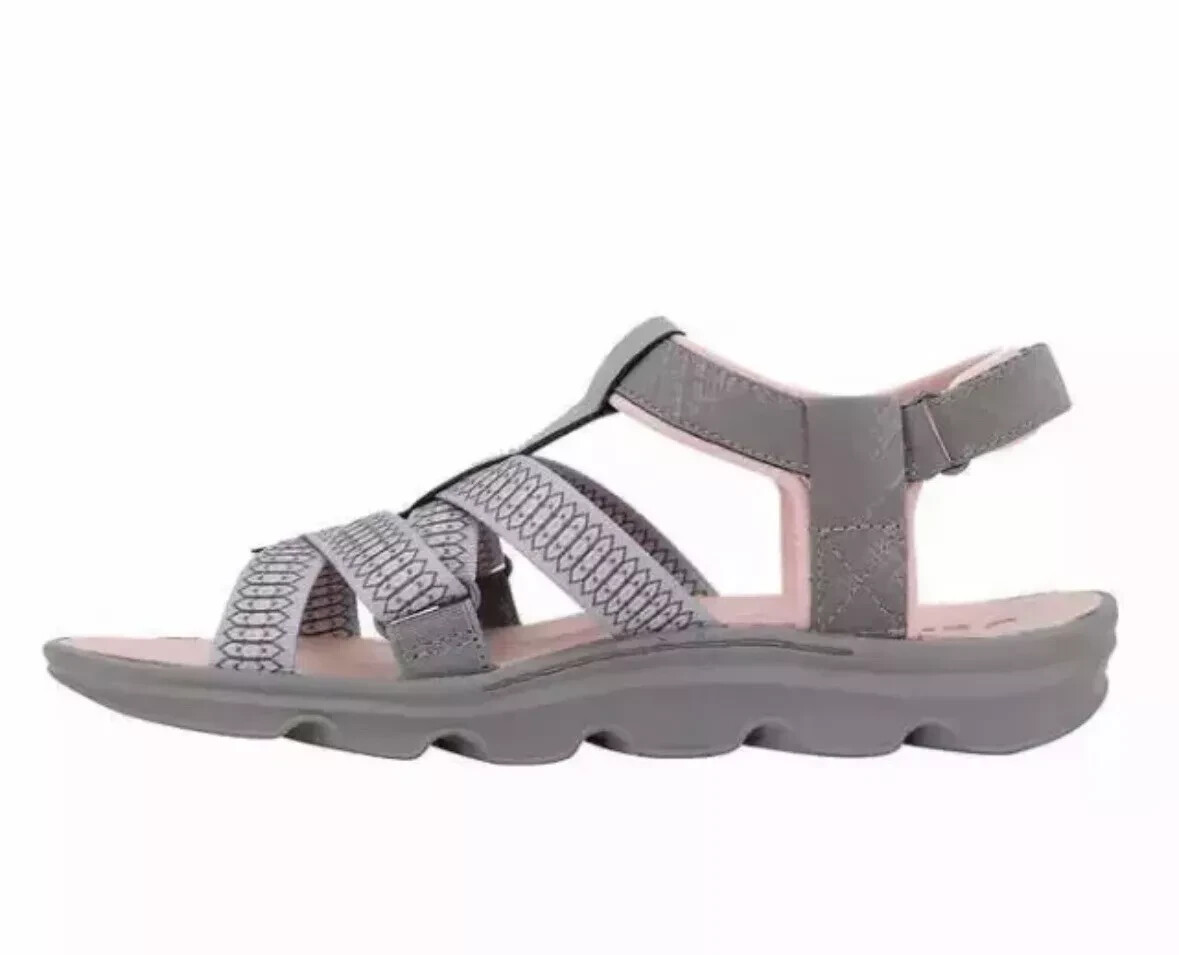 Jsport Kaia Women’s Black Strap Sandal, Grey/Pink, 9