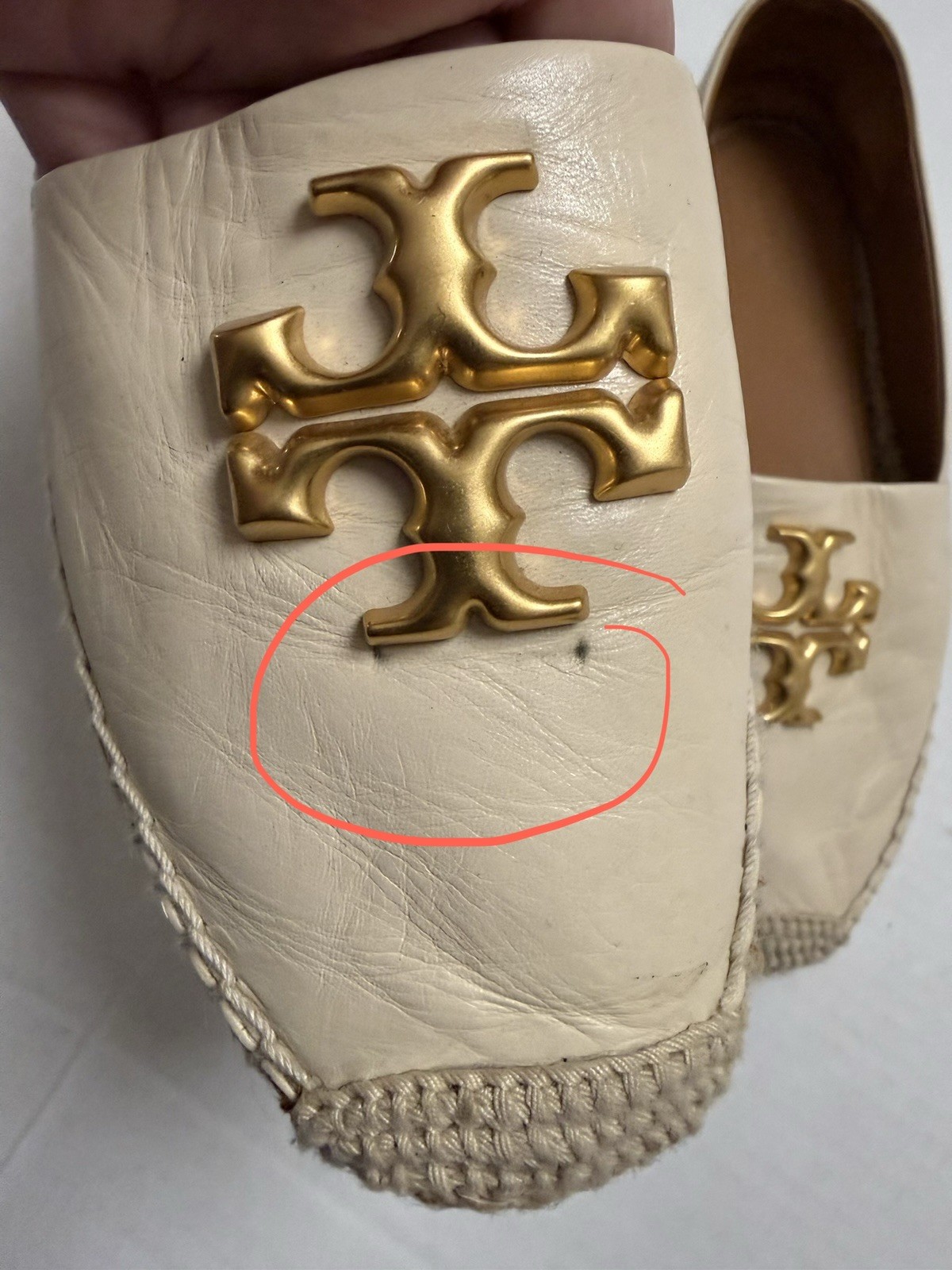 Tory Burch 7 M Eleanor Espadrilles Leather Flats Cream Preowned – Some Wear