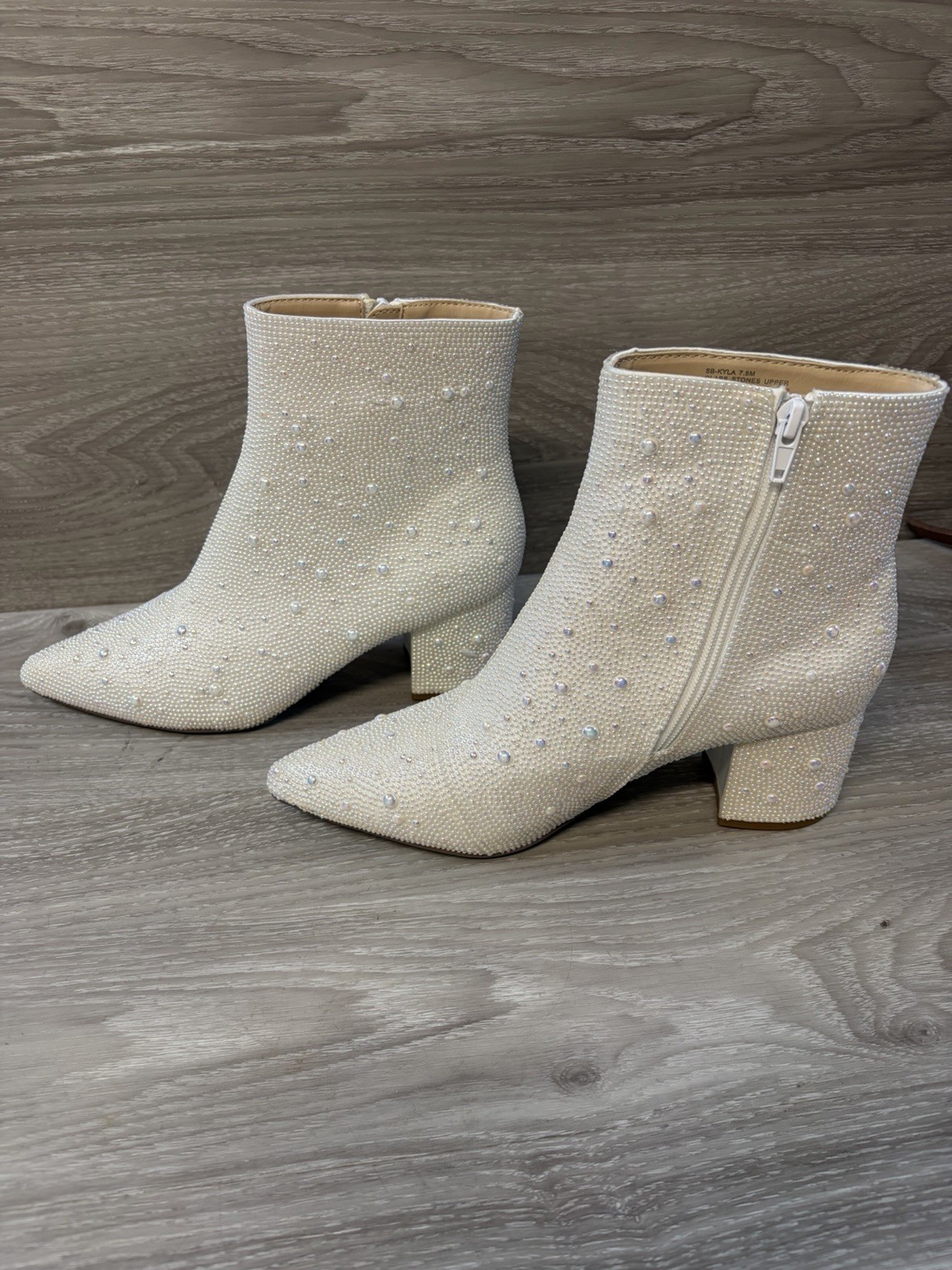 Betsey Johnson Cady Size 7.5 Glass Pearl Studded Cowgirl Ankle Booties Boots New