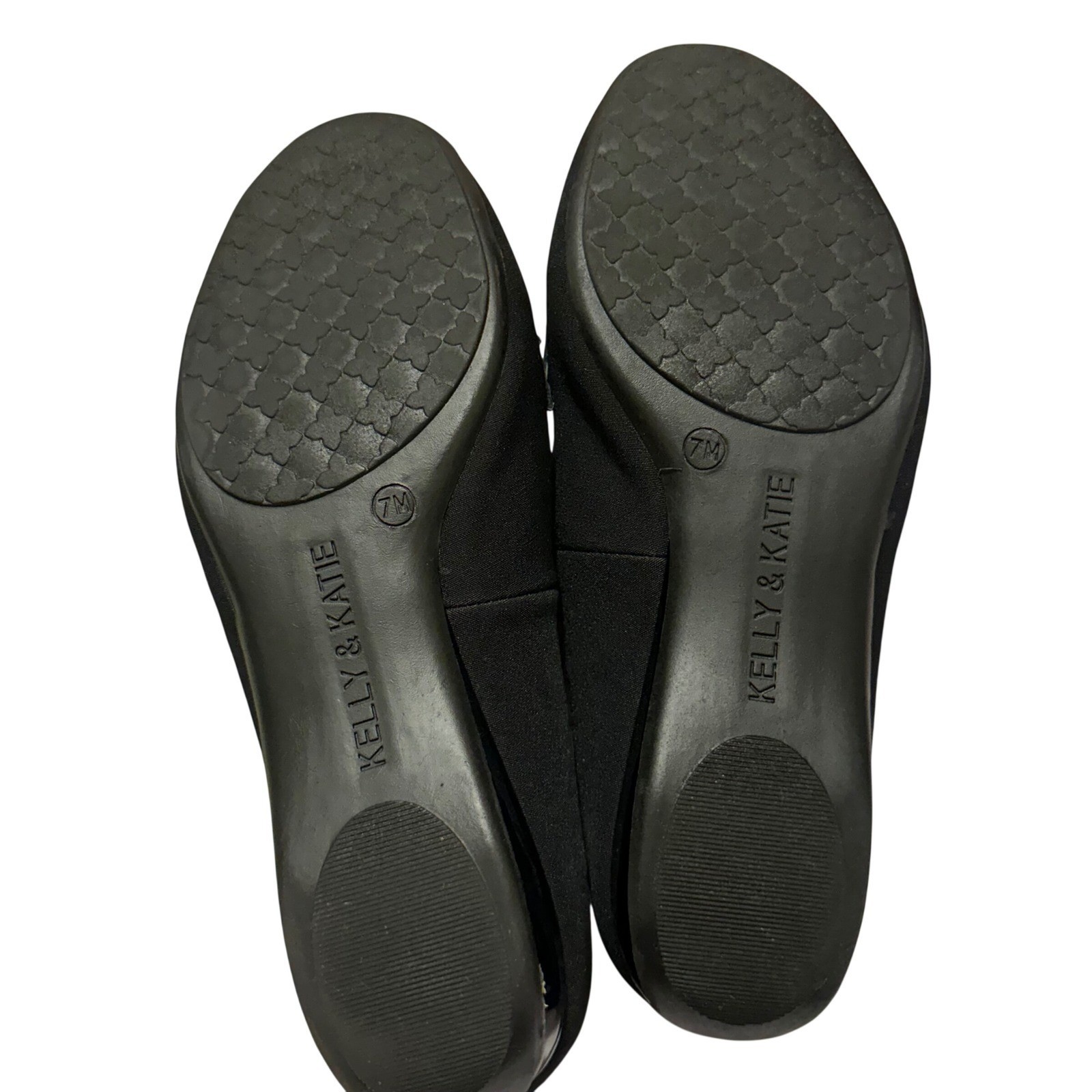Kelly & Katie Denna Black Textile Patent Strap Loafers Low Wedge Flats Womens 7M