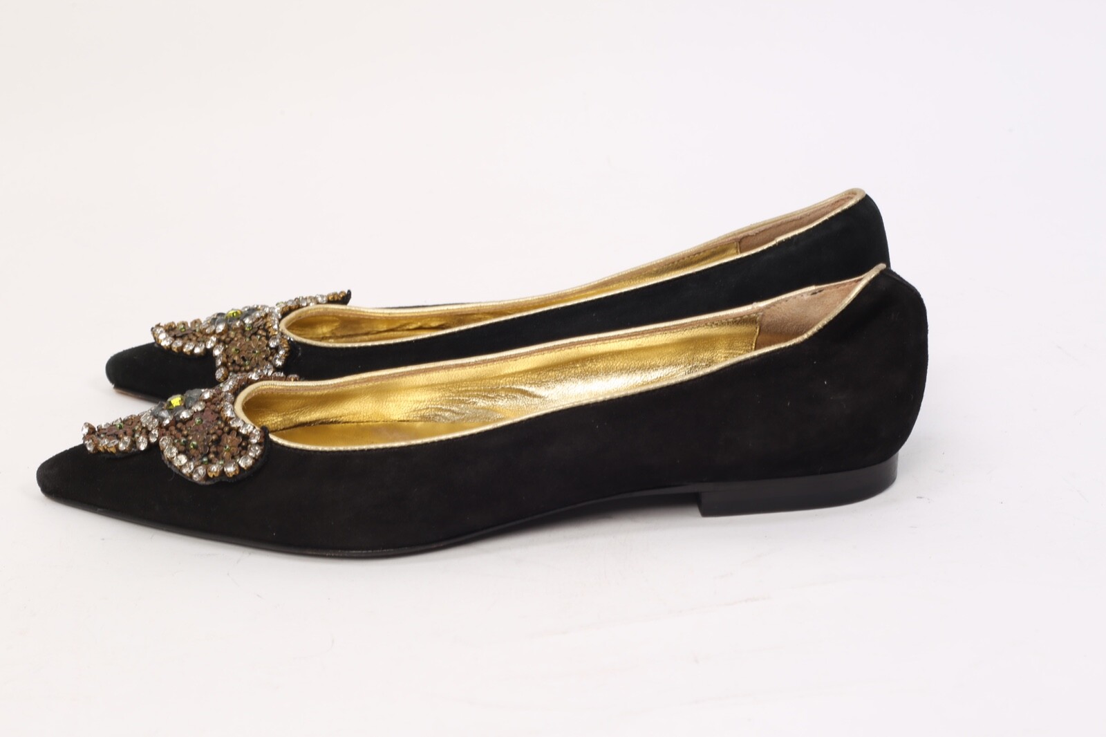 Vintage Rafe Brown Suede Beaded Rhinestone Pointed Toe Flats Boho Evening 38