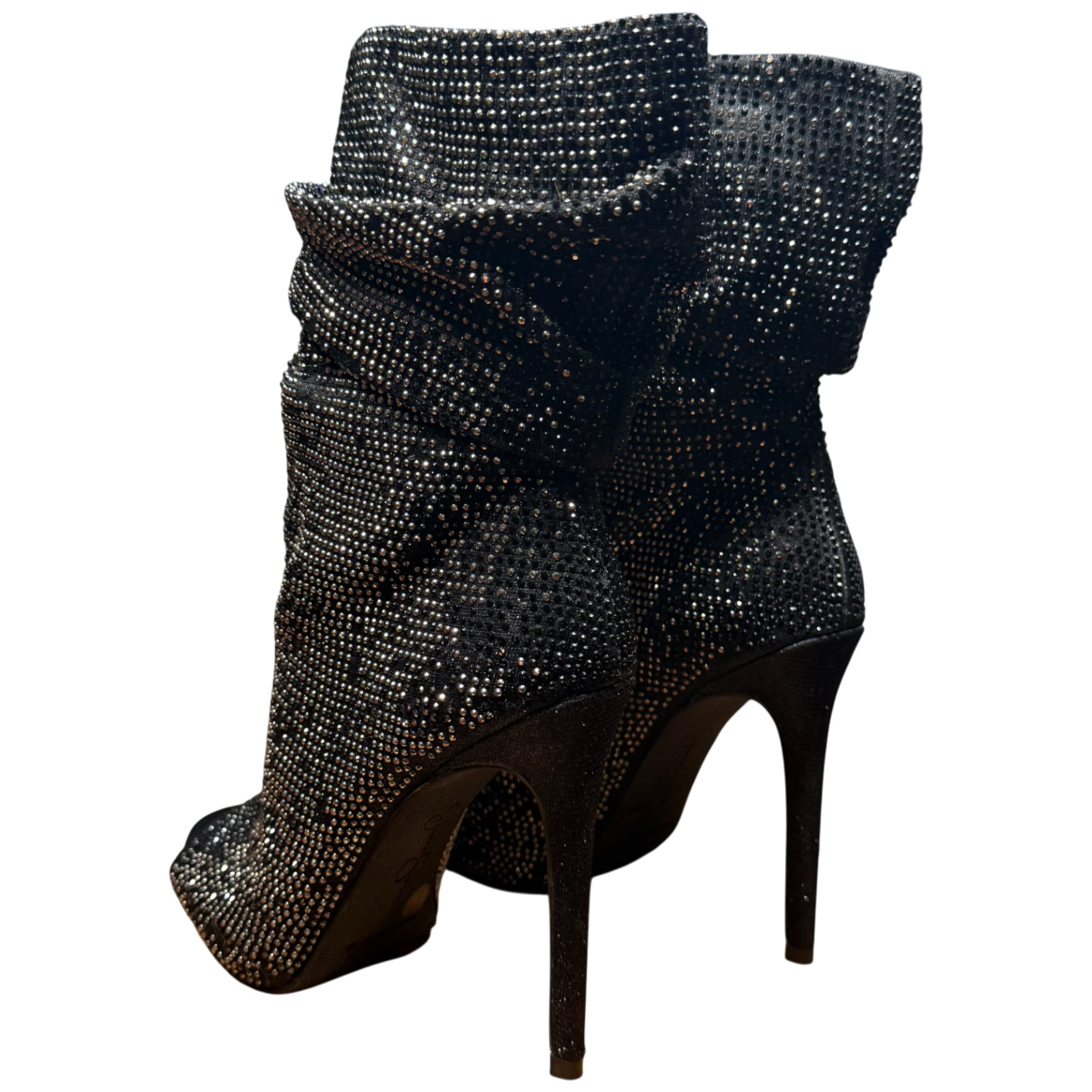 JESSICA SIMPSON Rinnah Women 37/US6.5M Rhinestone Open Toe Slouchy Booties NYE