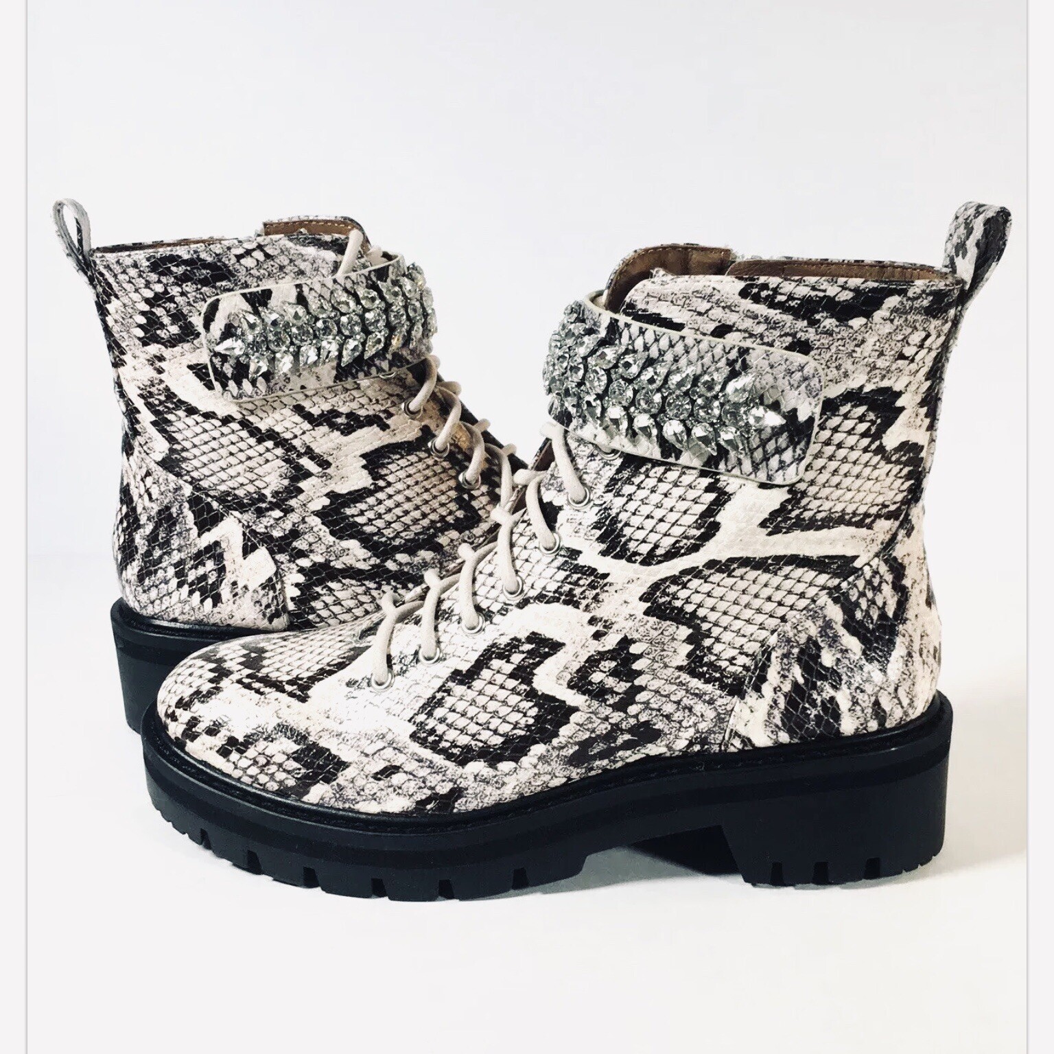 NEW Antonio Melani Embellished Ankle Boots 6M Bling Strap Lug Sole Fairy Grunge