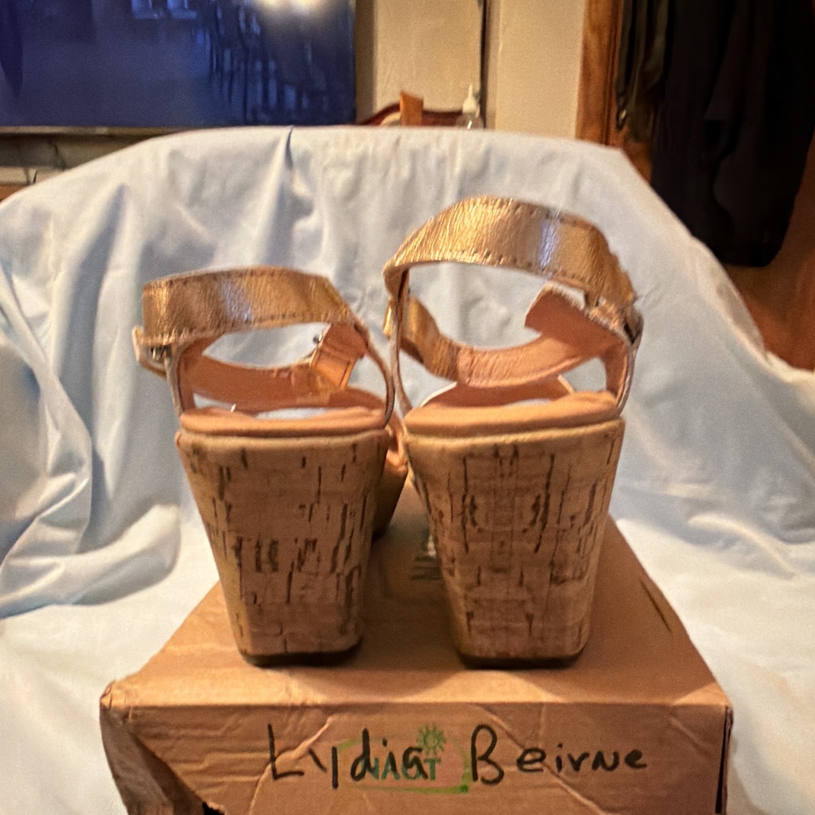 Naot Gold Leather Ankle Strap Wedge Sandals Women’s US 9.5 EU 40 M Buckle