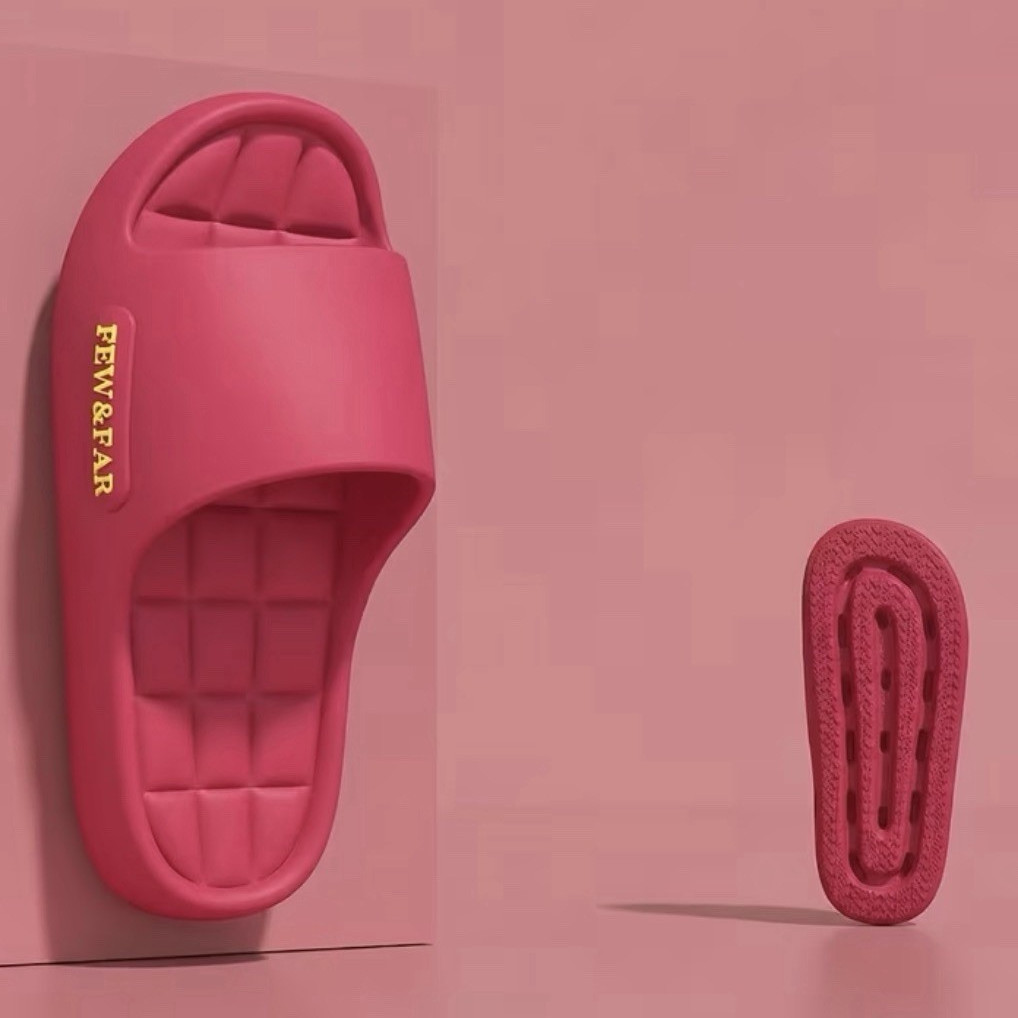 FEW&FAR Women’s Pink Slide Sandals Open Toe Wide Strap Rubber Logo Sz 8