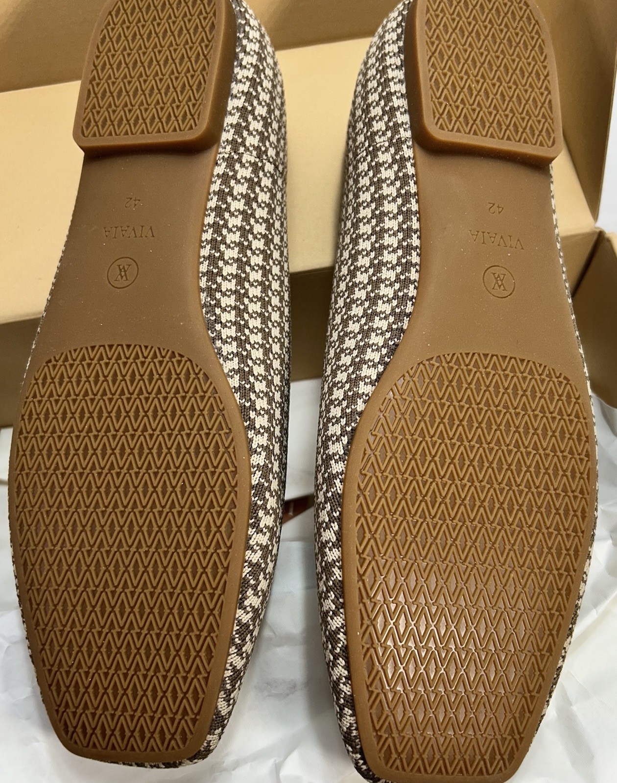 VIVAIA Margot Espresso Houndstooth Knit Square Toe Ballet Flats US 11