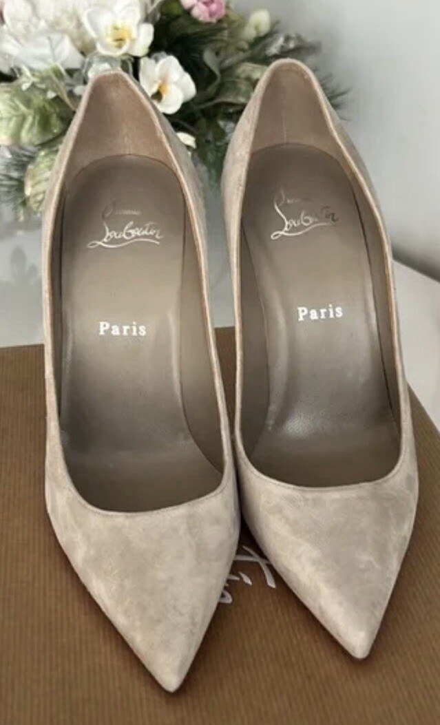 CHRISTIAN LOUBOUTIN Beige Suede Kate 100 High Heel Pumps EU 38.5