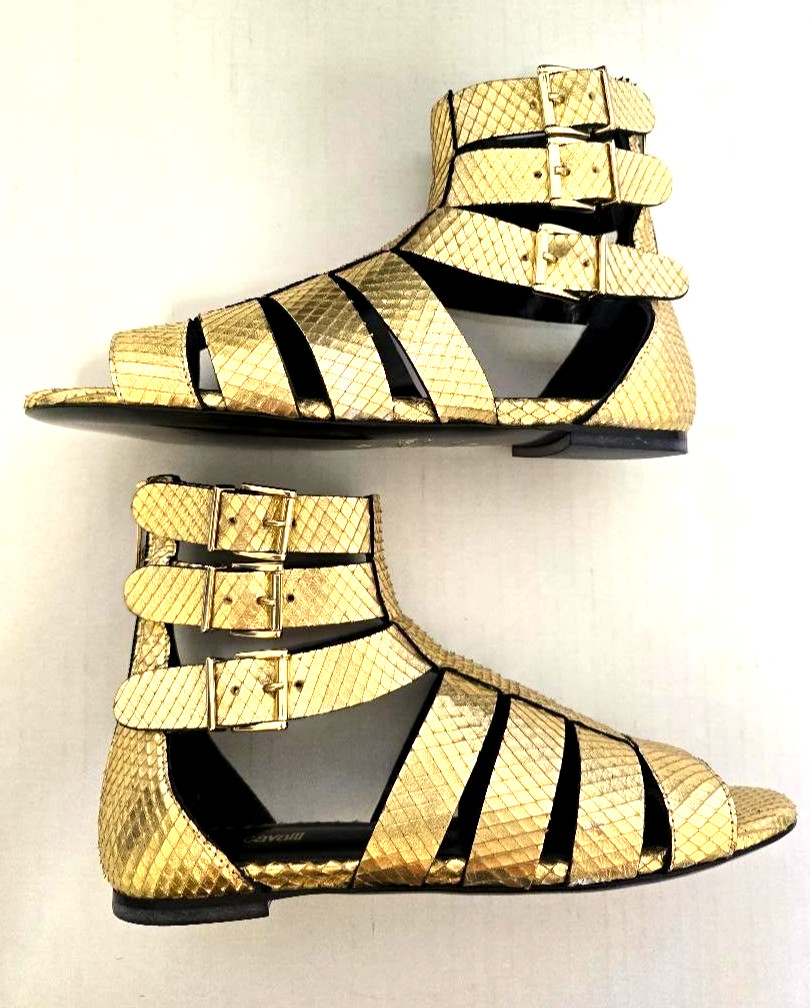 Just Cavalli Python Gold Gladiator Sandal Women’s Size Euro 37 / US 7 NWT