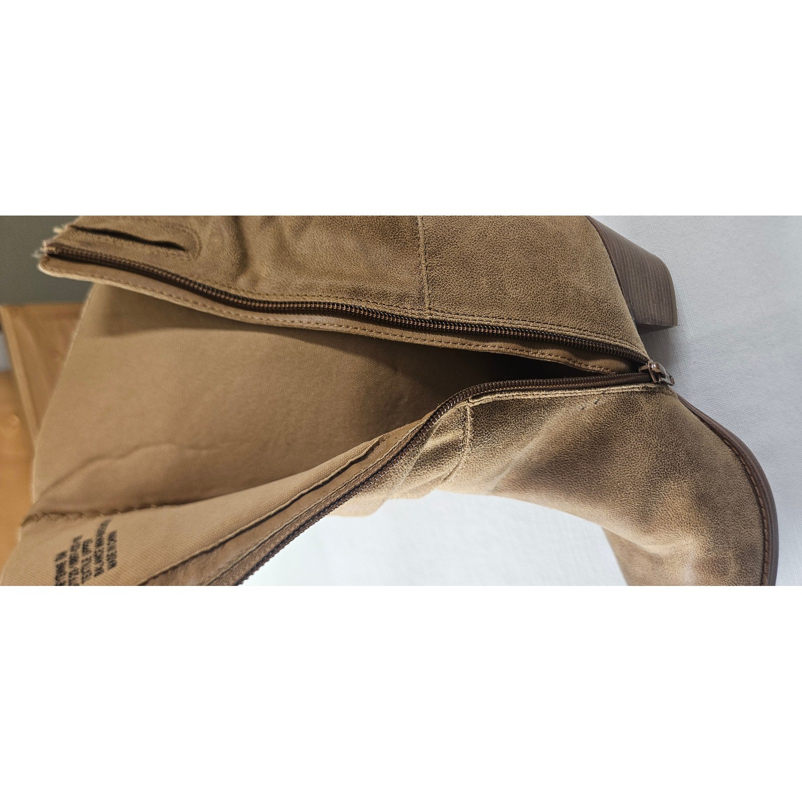 Baretraps Cheyenne Tan Brown Slouchy Mid Calf Buckle Block Heel Boots Womens 6M
