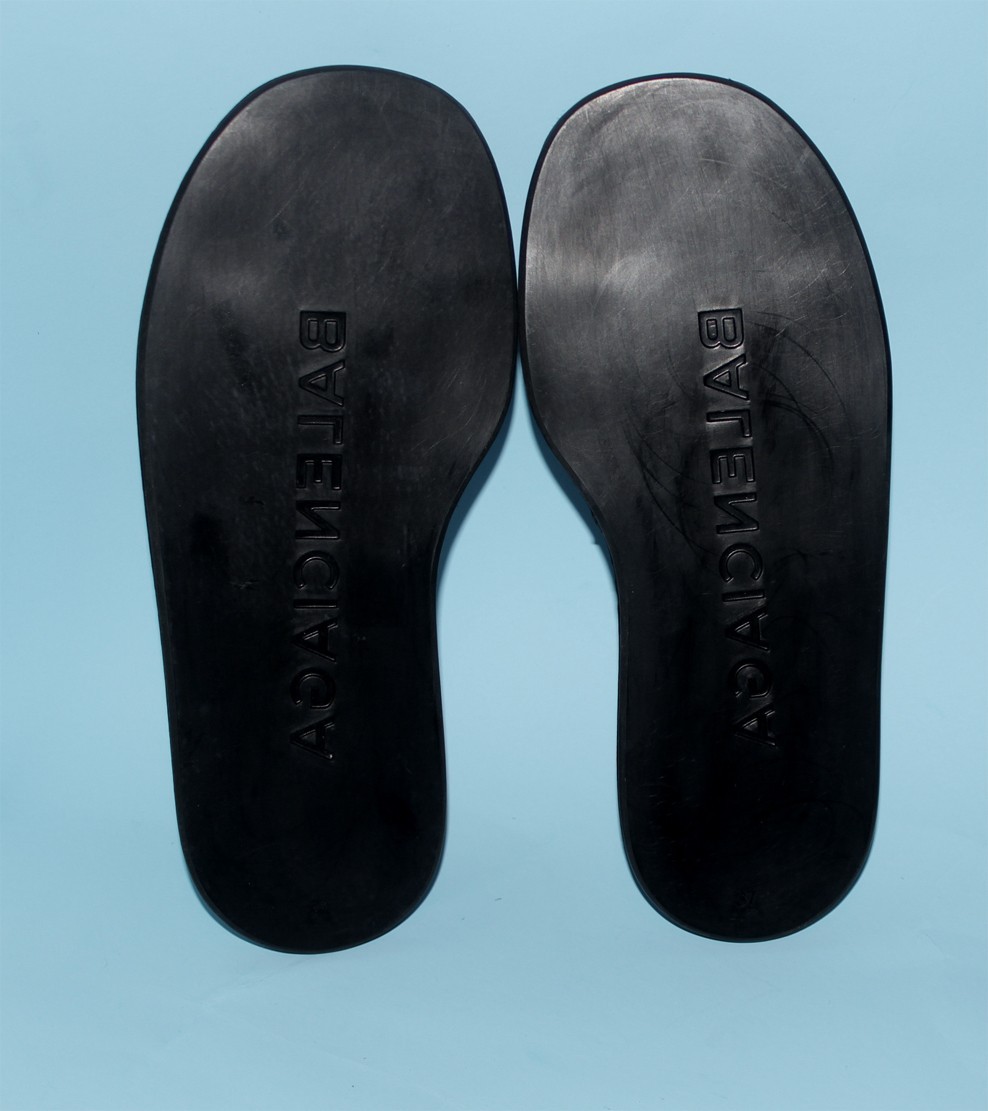 NIB BALENCIAGA Satin Logo Jacquard Hotel Slides Black Demna Le City sz 37 $600