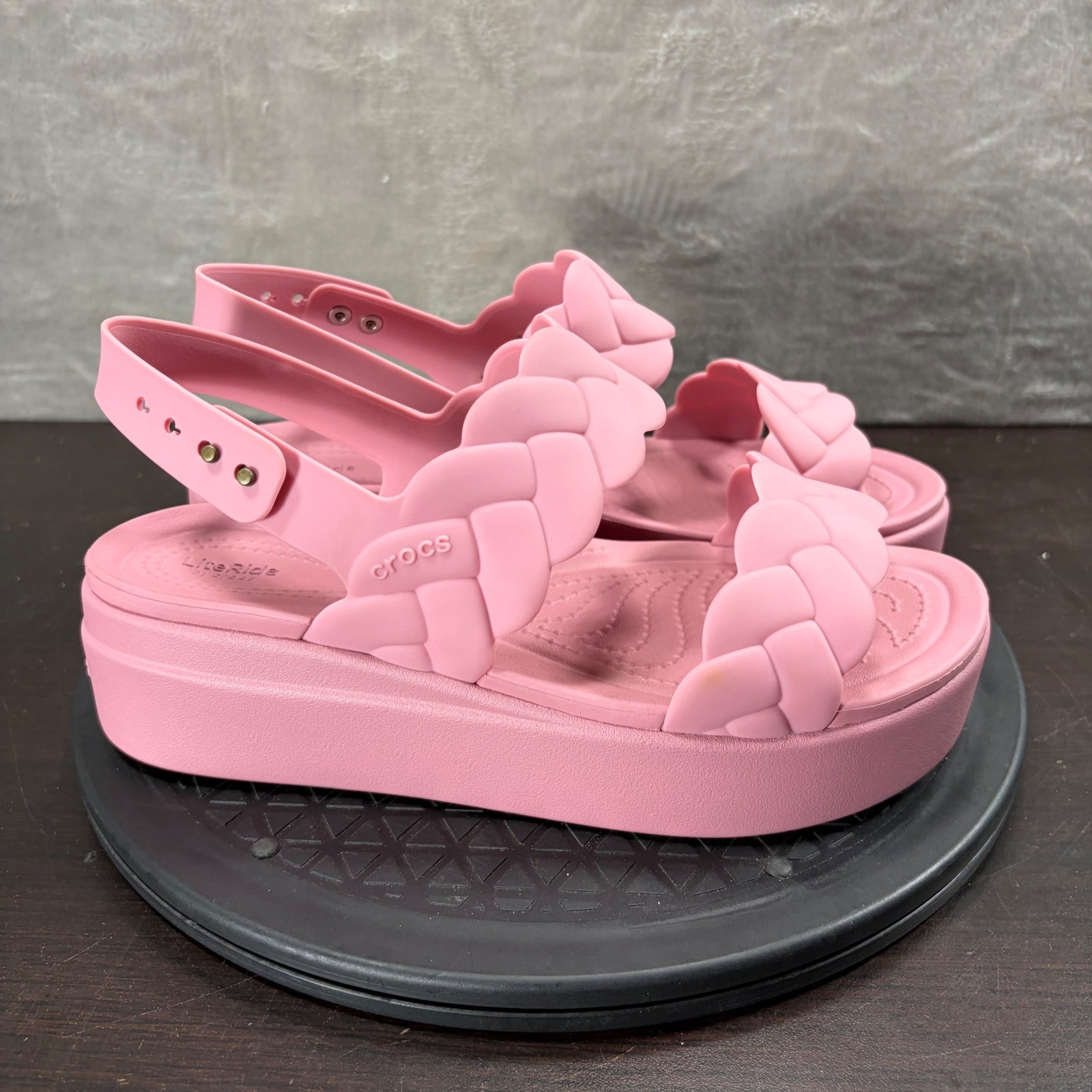 Crocs Brooklyn Braided Low Wedge Pink Platform Sandals Women Sz 8 LiteRide Foam