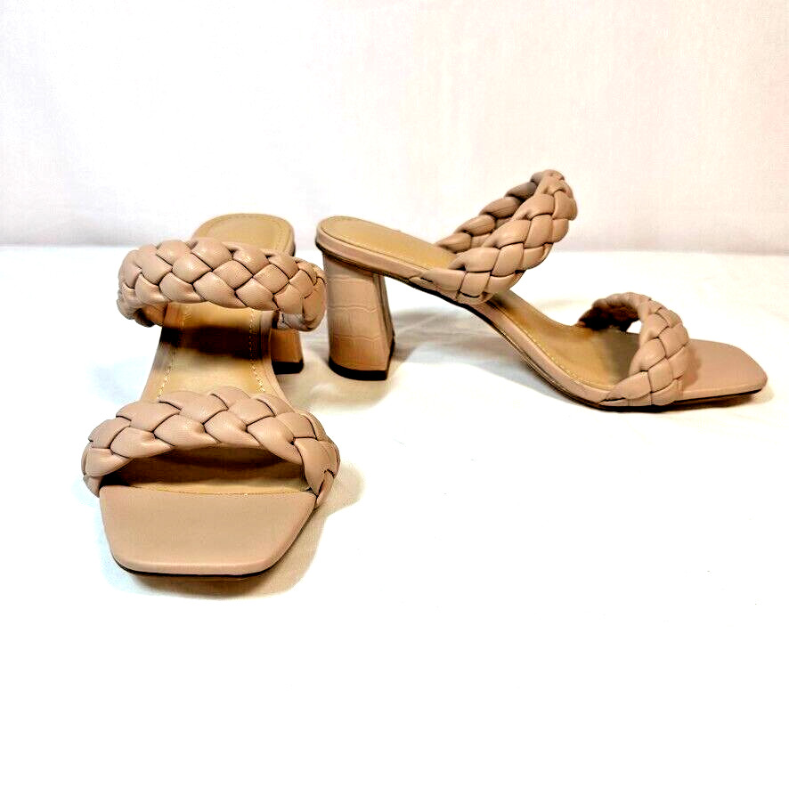 Cushionaire Iris Tan Sandal Braided 2 Strap Croc block 3.25″ heel Graduation