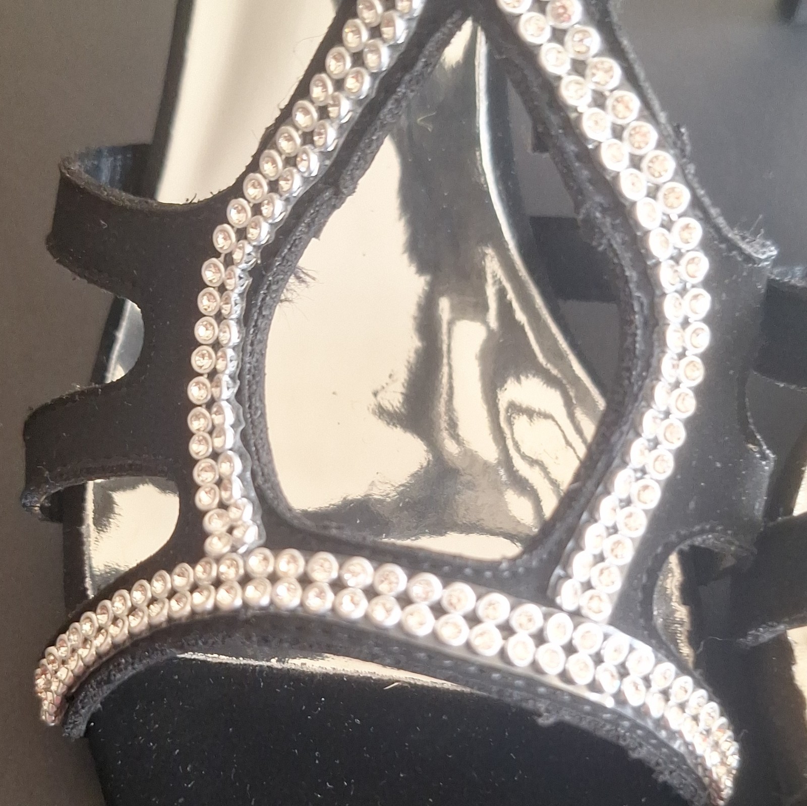 Women’s Black Rhinestone Strappy Ankle Strap Open Toe Zip Stiletto Heels 10W