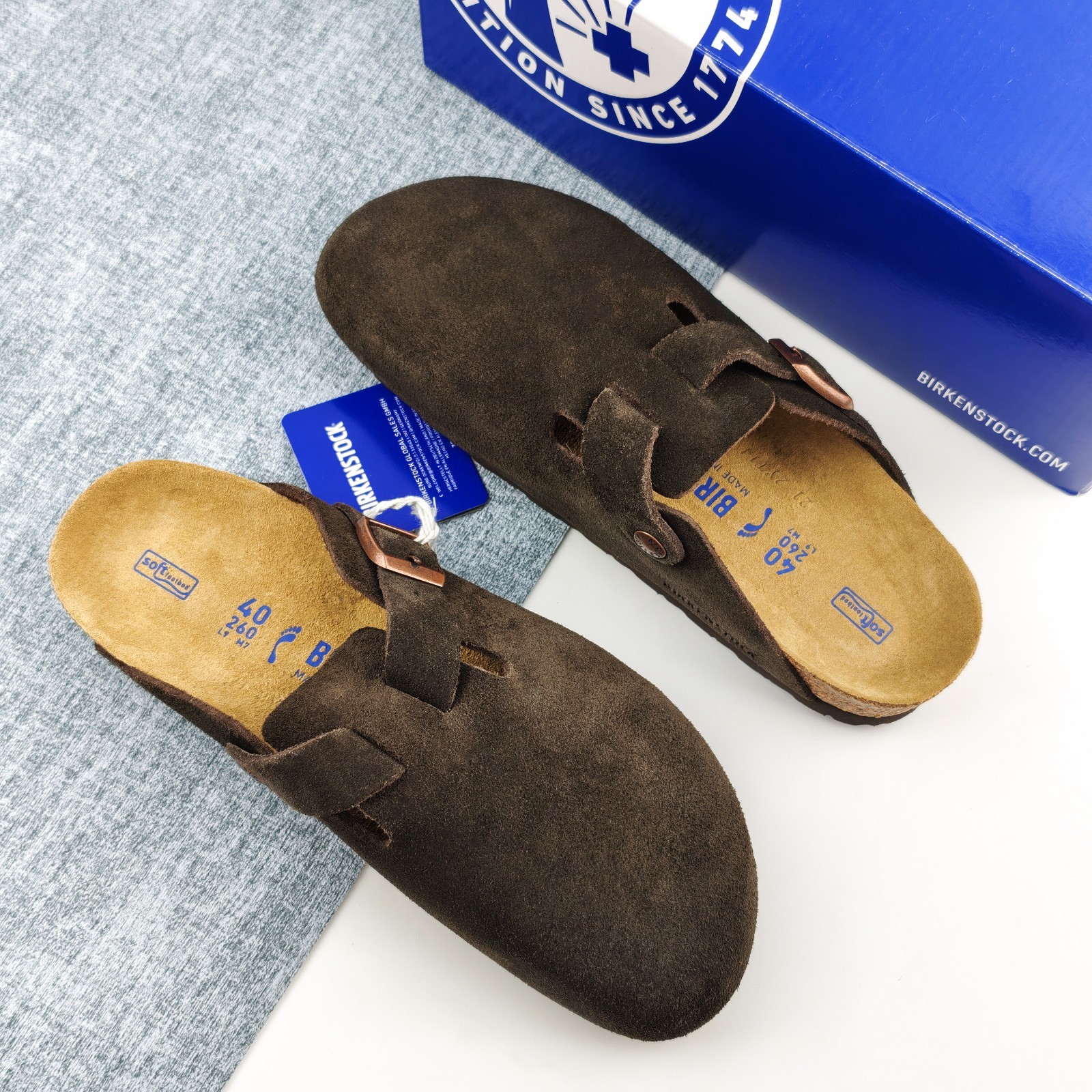 Birkenstock Boston Unisex Flat Shoes Mocha Suede Soft Footbed Multiple Sizes