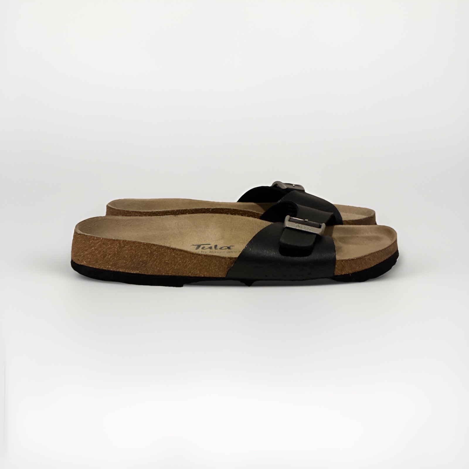 Birkenstock Tula Madrid Leather Slides Sandals with Buckle Black Womens 7/38