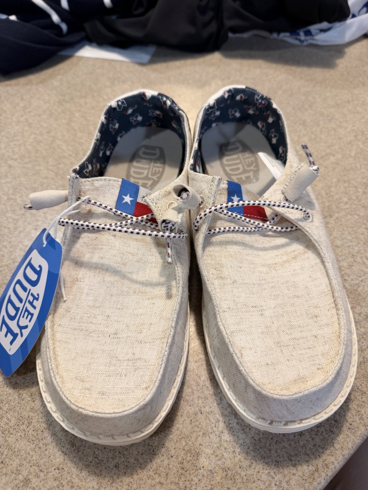 Hey Dude Wendy Texas Canvas Off White Slip-On Comfort Flag Women’s US 6 MPN