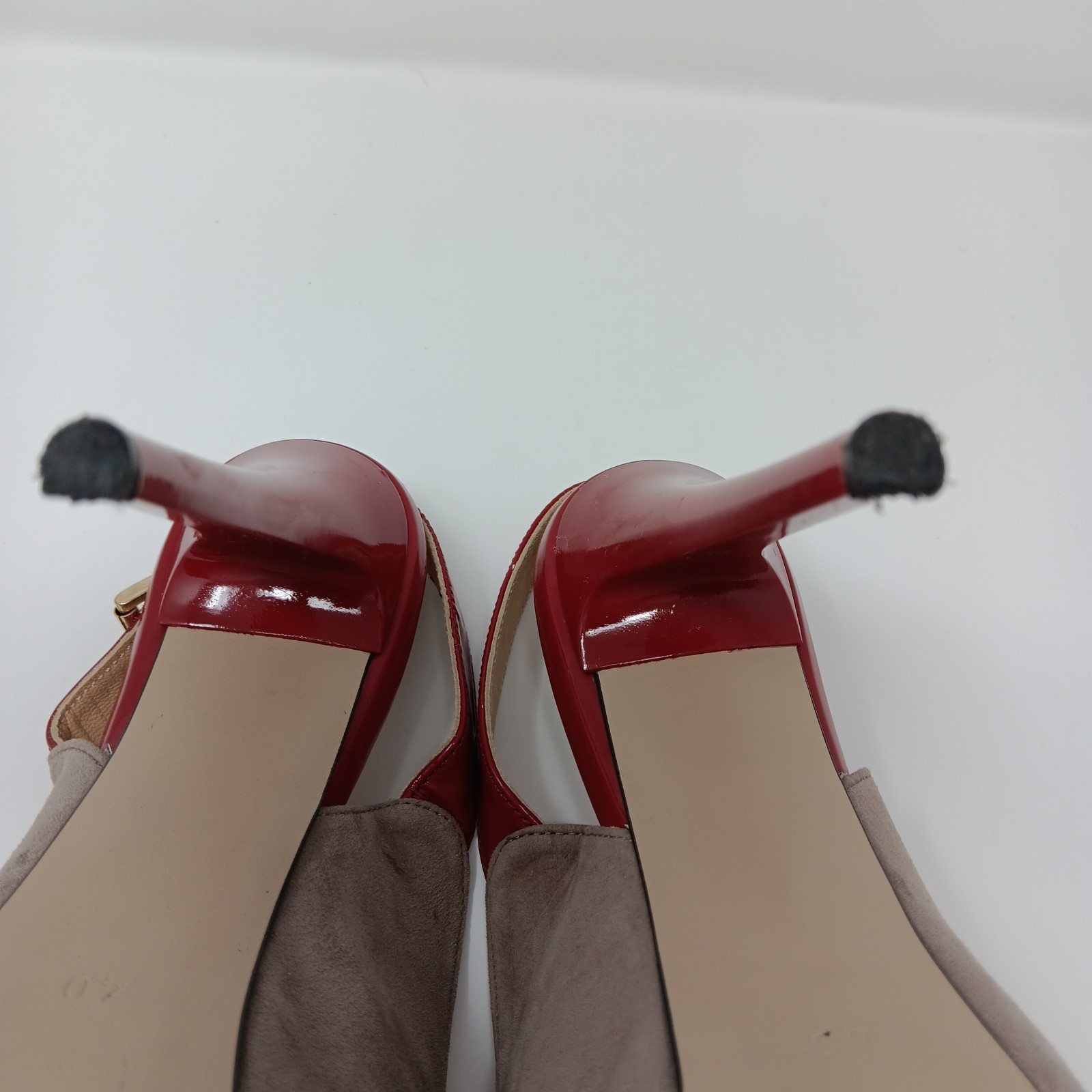 Mario Muzi Suede Red Patent Platform Slingback Peep Toe 5in Heels EU 40 US 9 9.5