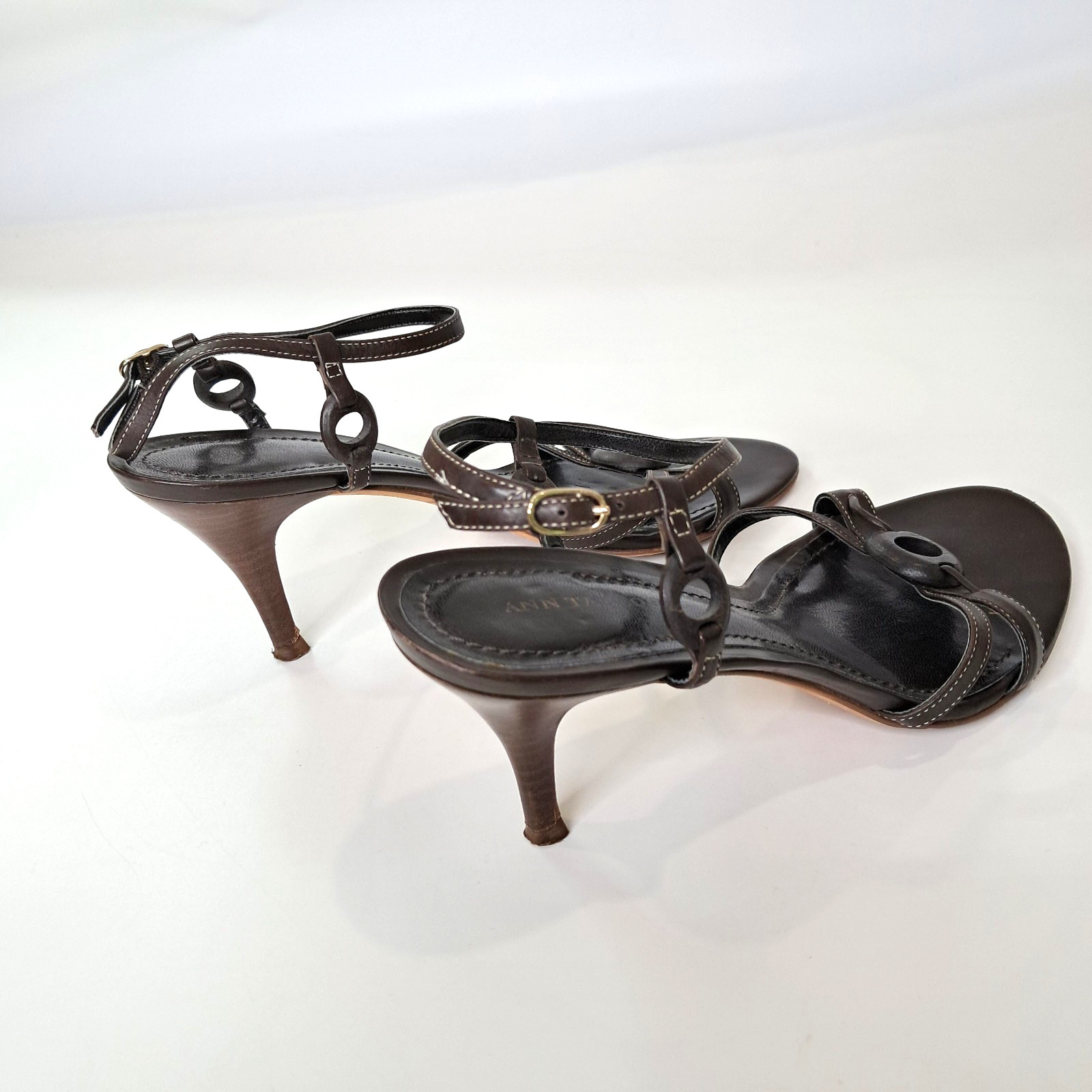 Ann Taylor Women’s Shoes Sandle Ankle Strap Kitten Heels 7M Leather Brown Brazil