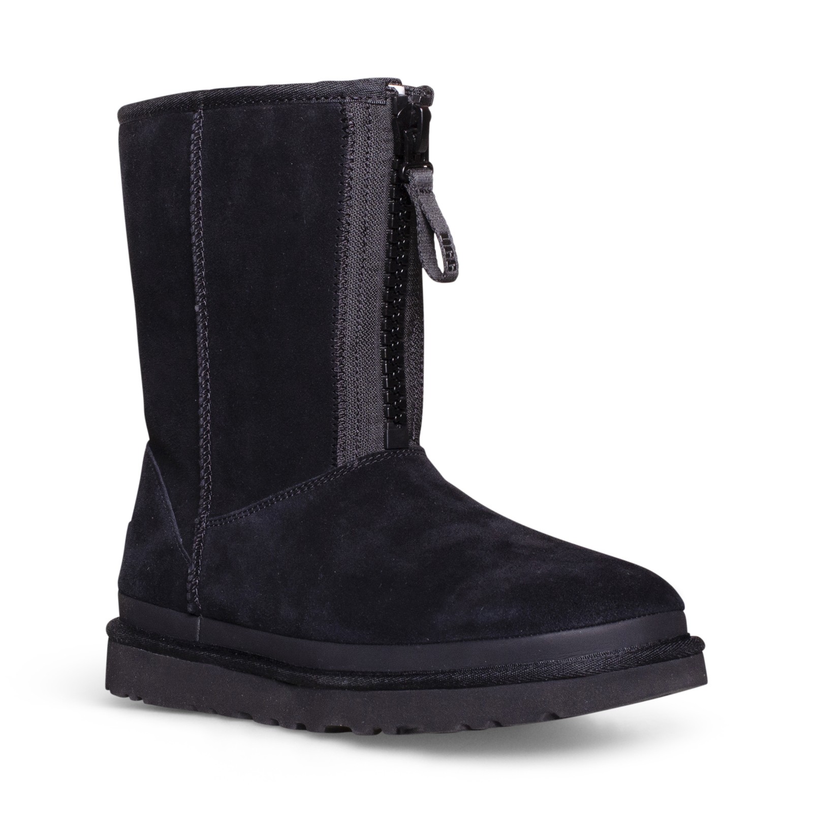 UGG CLASSIC SHORT ZIPPER TAPE LOGO BLACK SUEDE WOMEN’S BOOTS SIZE US 10/UK 8 NEW