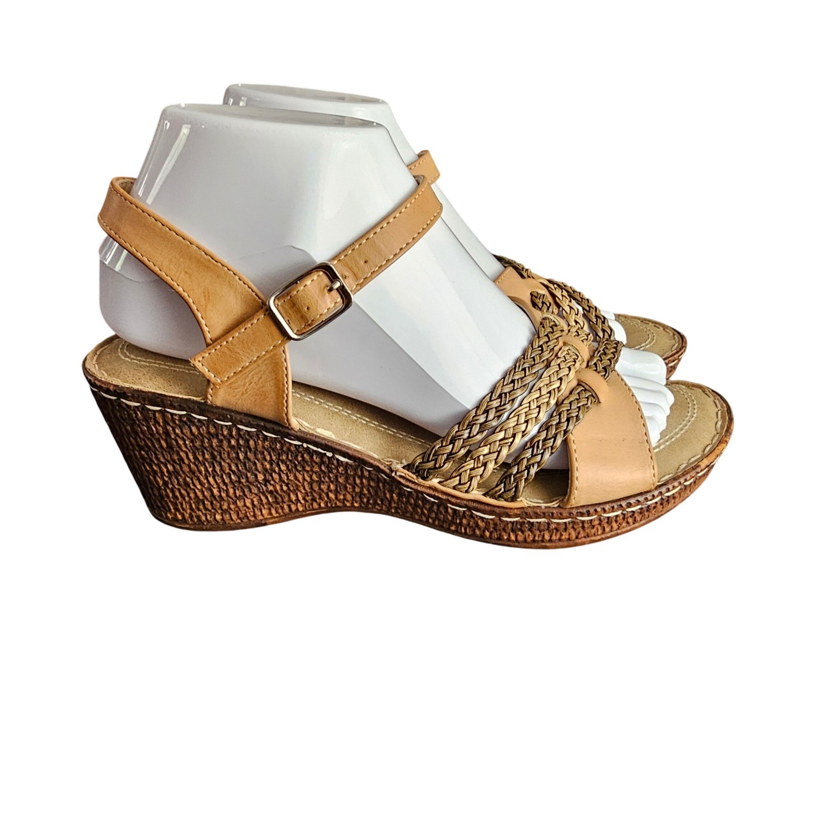 Patrizia By Spring Step Wedge Sandals Women’s Size 7 EU 38Beige Brown