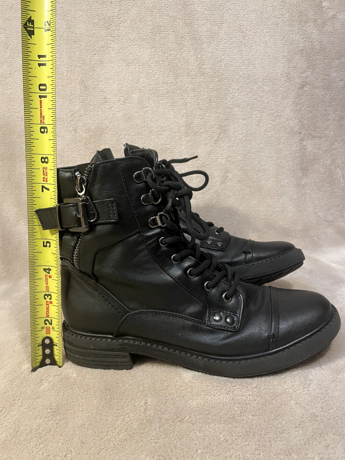 GBG Los Angeles Combat-Style Ankle Black Boots Size 7.5 M Zipper Buckle Lace-Up