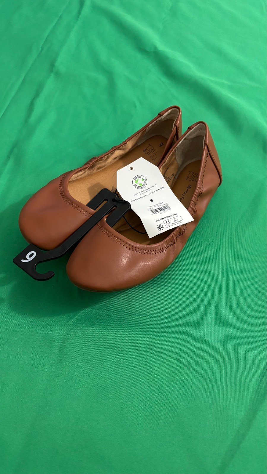 Time and Tru Brown Cognac Flats Scrunch Ballet Shoes Women’s Size NWT