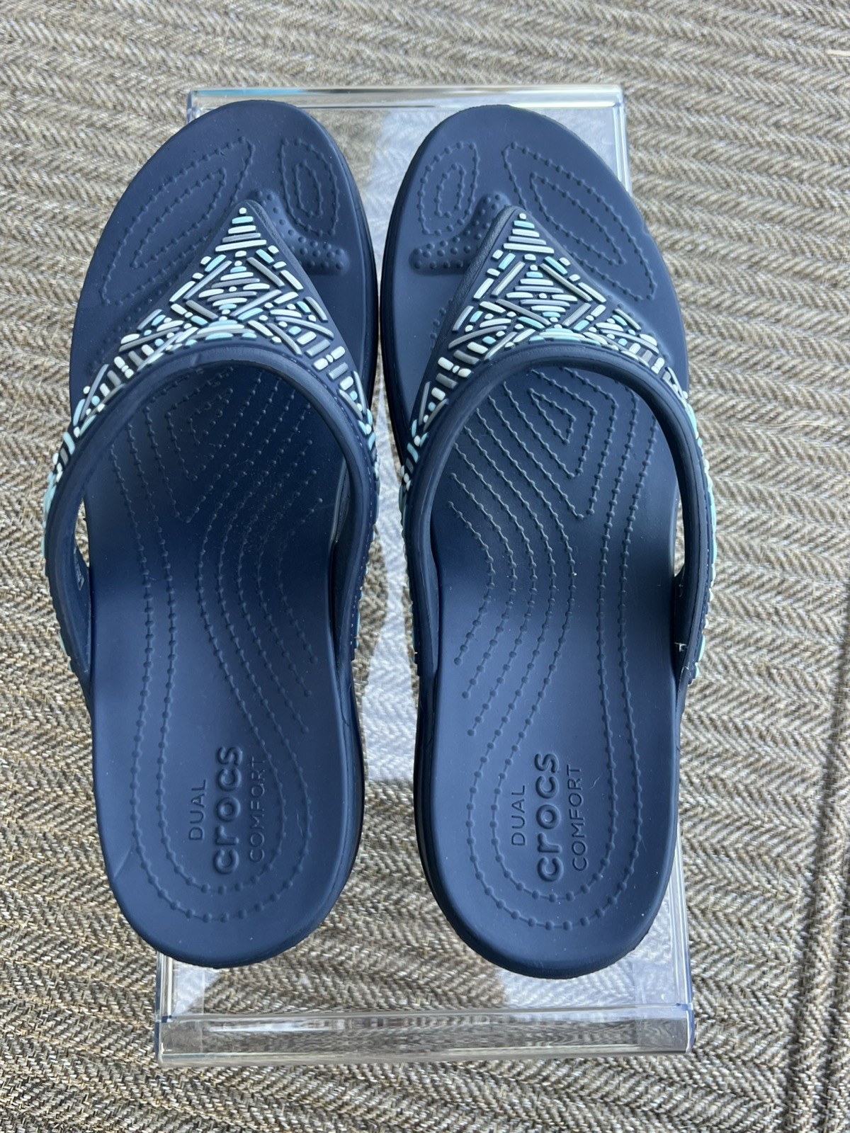 CROCS Dual Comfort Monterey Diamante Wedge Navy Blue Flip Flops Women’s Sz 11