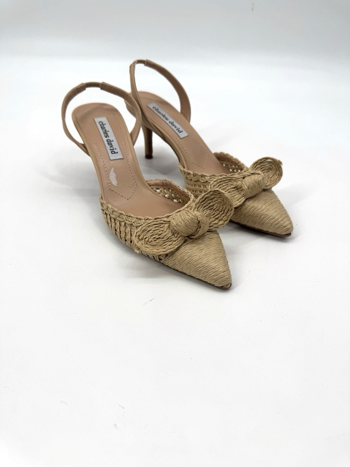 Charles David Allyson Raffia Bow Kitten Heel Sling Back Shoe 6.5 Coastal Resort