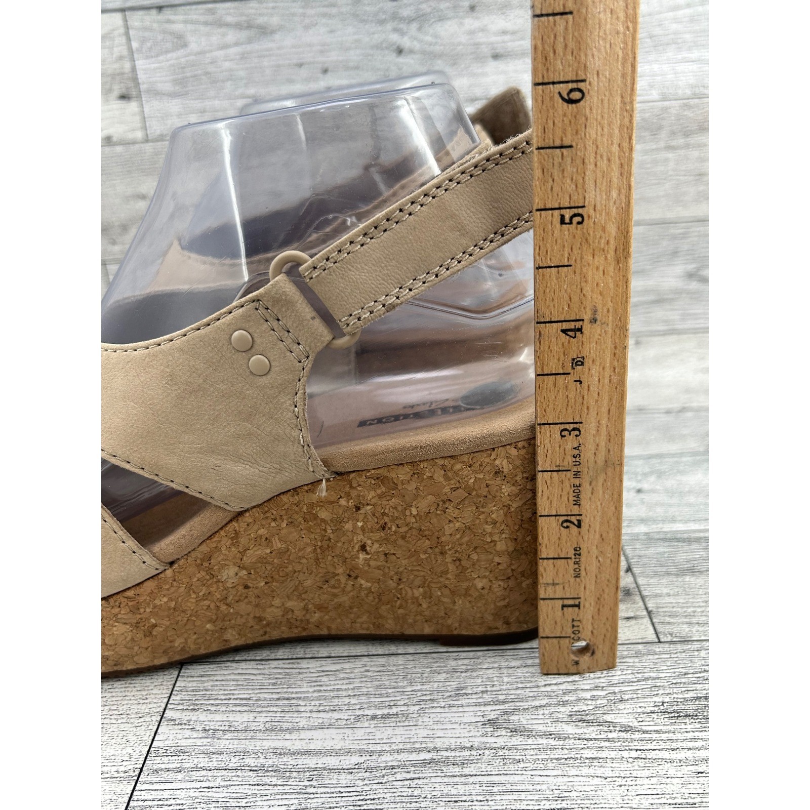 Clarks Collection Women Tan Leather Cork Wedge Sandals Slingback Sz 7.5M
