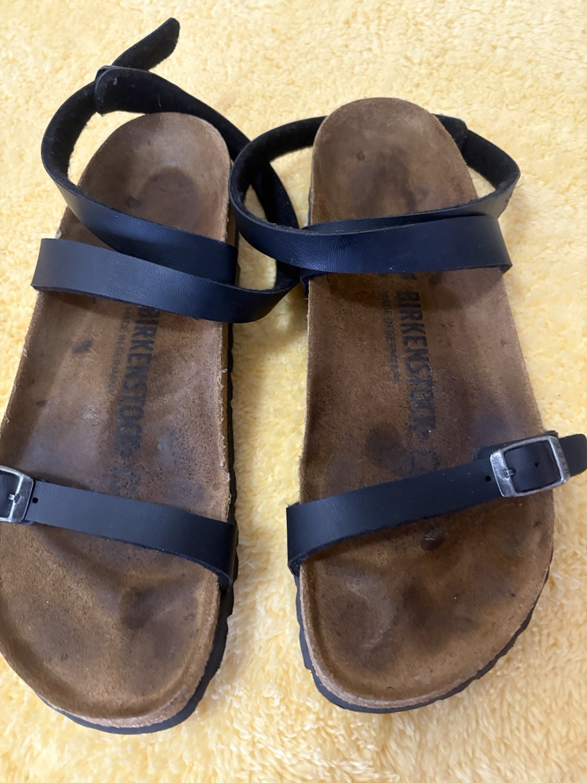 Birkenstock Yara Black Strappy Sandals Women EU 37 US 6 6.5 Ankle Wrap Comfort