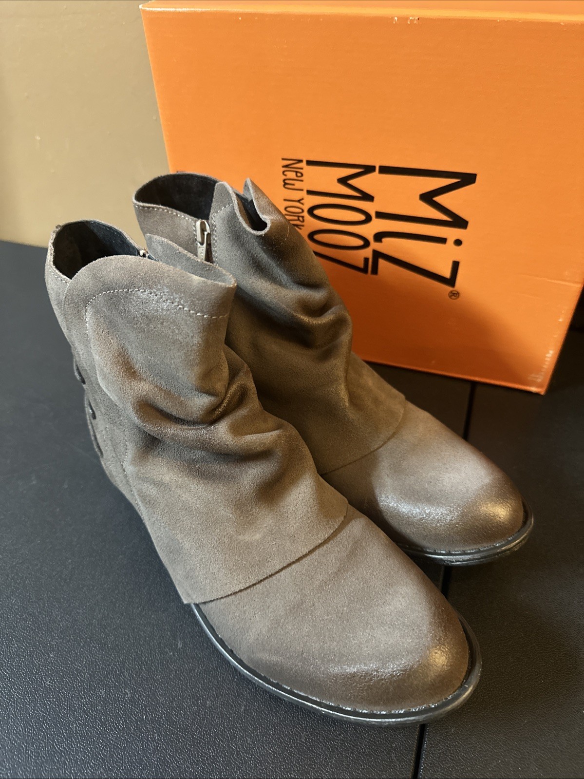 Miz Mooz Suede Rched Ankle Boots-Dotti-Gray Suede-EU 40 (US 9-9.5)-NEW-A670295