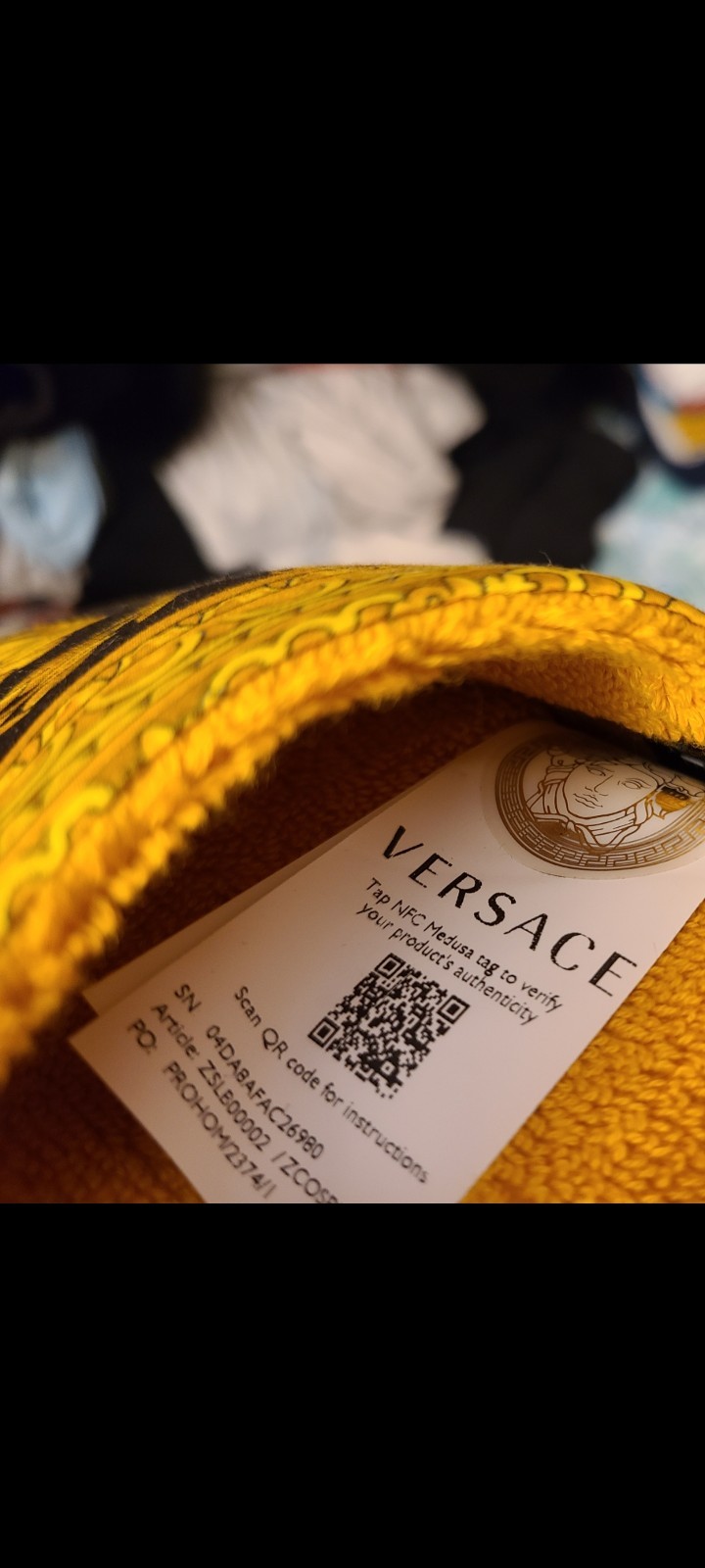Versace* *AUTHENTIC* Baroque-Print Slide Slippers in Gold/Yellow & Black