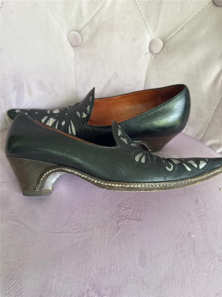 Women Dries van Noten Black-Silver Leather Shoes EU 5.5 US 5 Pre-owned