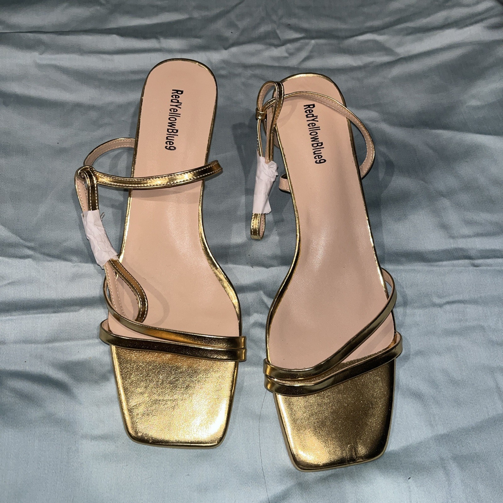 RedYellowBlue9 strappy sandals shoe heel Hold leather Rectangle heel Size 11