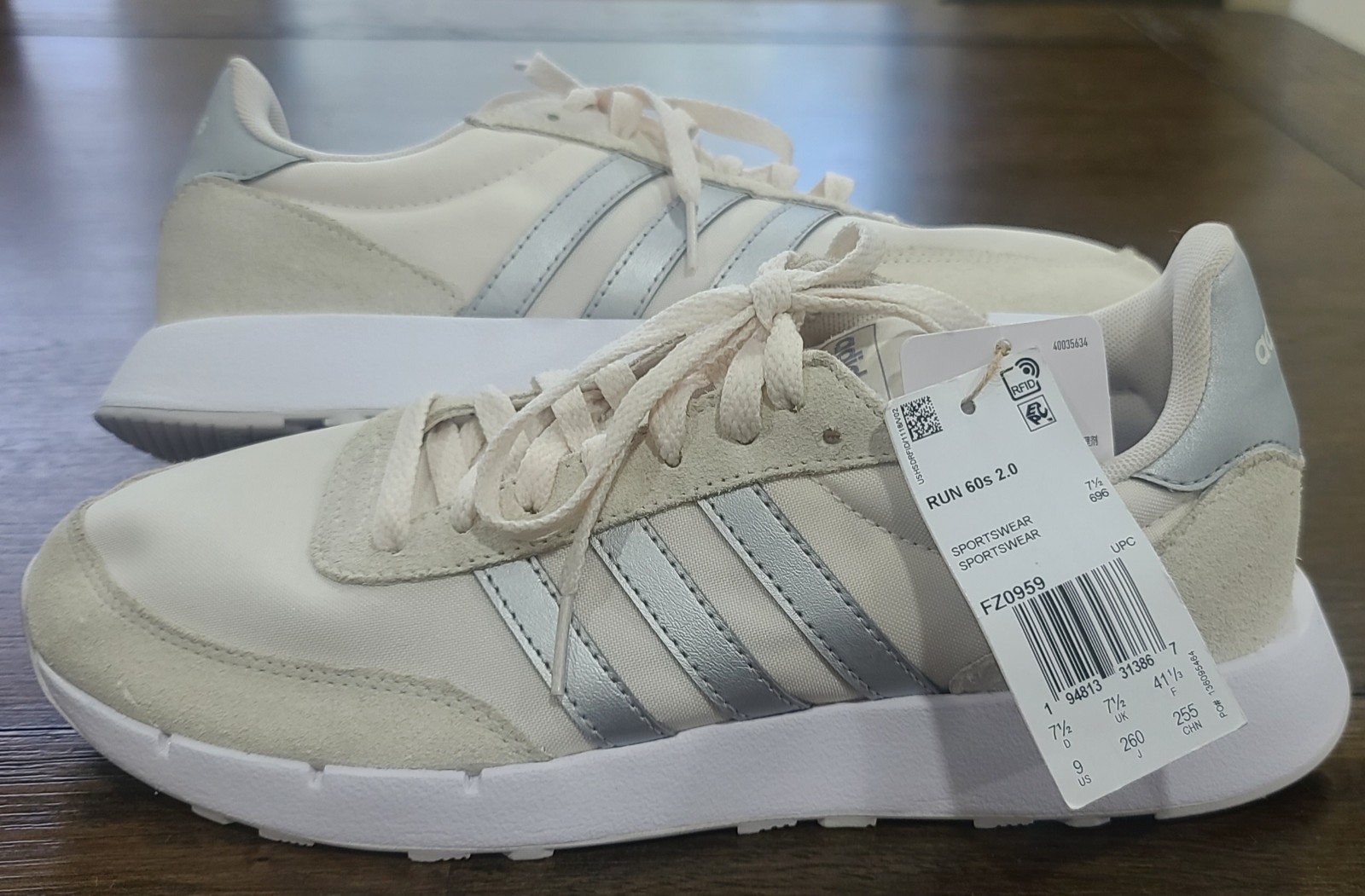 adidas Women’s Run 60s 2.0 White/Silver Low Top Lace-Up Leather FZ0959