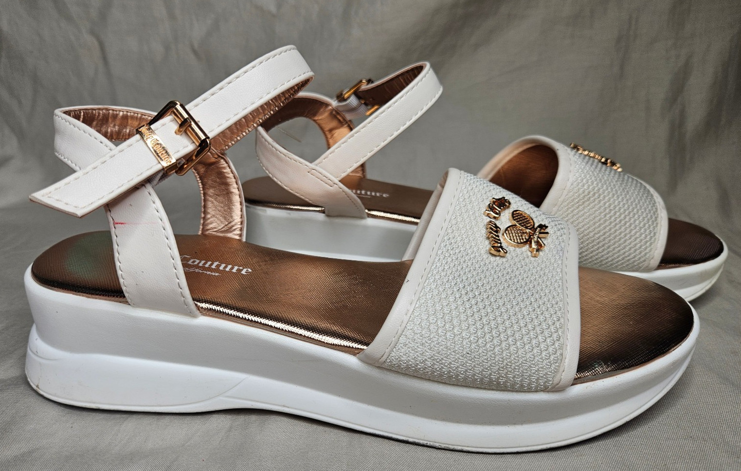 Juicy Couture Sandals Womens 10 White Rose Gold Tennis Club Lightweight Chunky