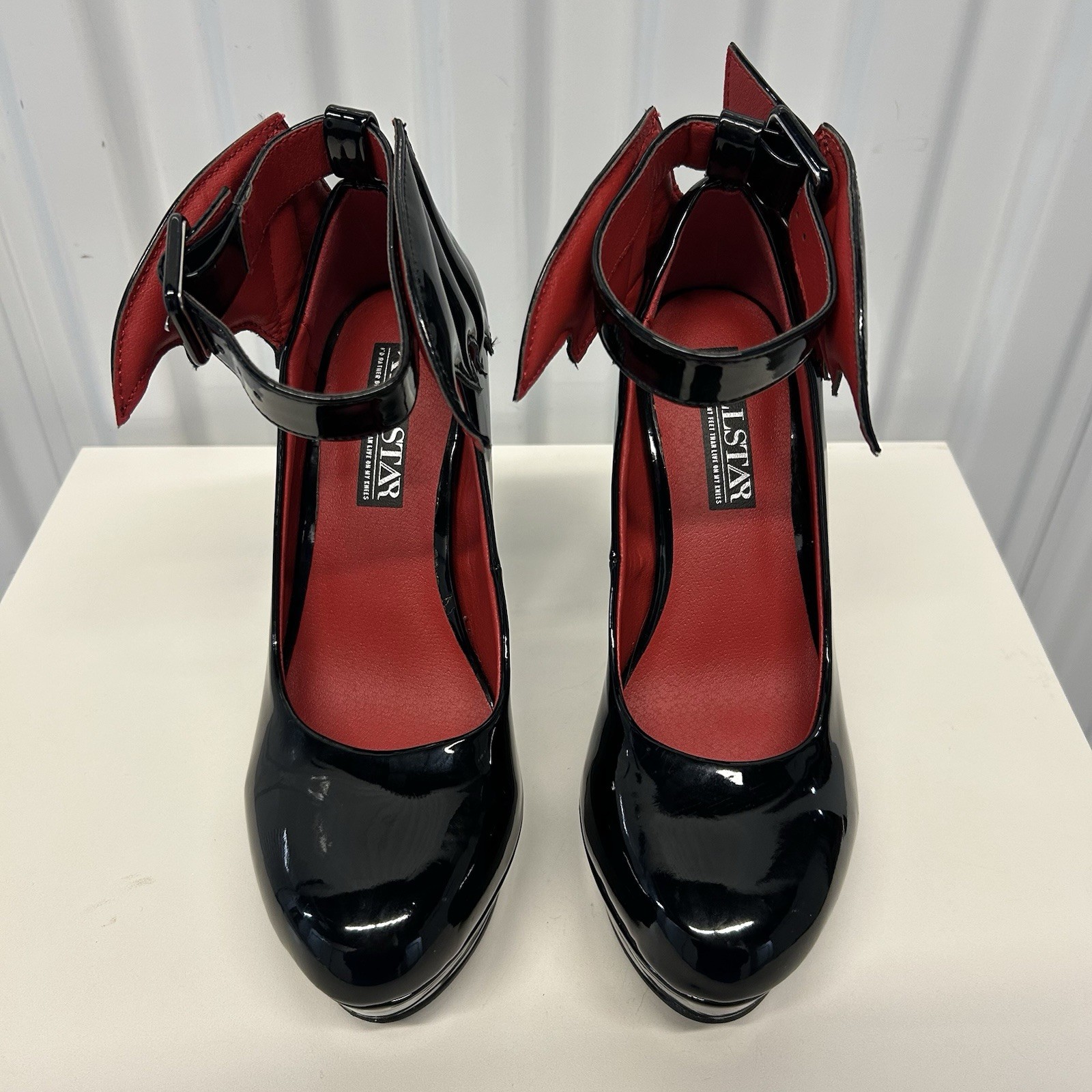 Killstar Cemetery Lane Black Bat Wing High Heels Faux Leather Women’s US Sz 5
