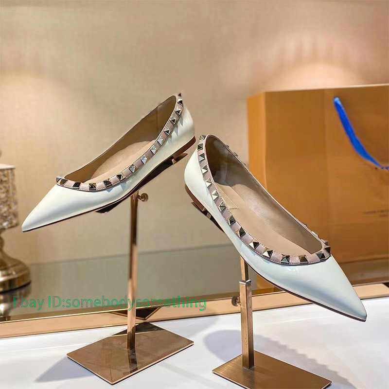 Women’s Gold Rivets Matte Shiny Summer Pointed Toe Shoes On Flats Sandals Pump