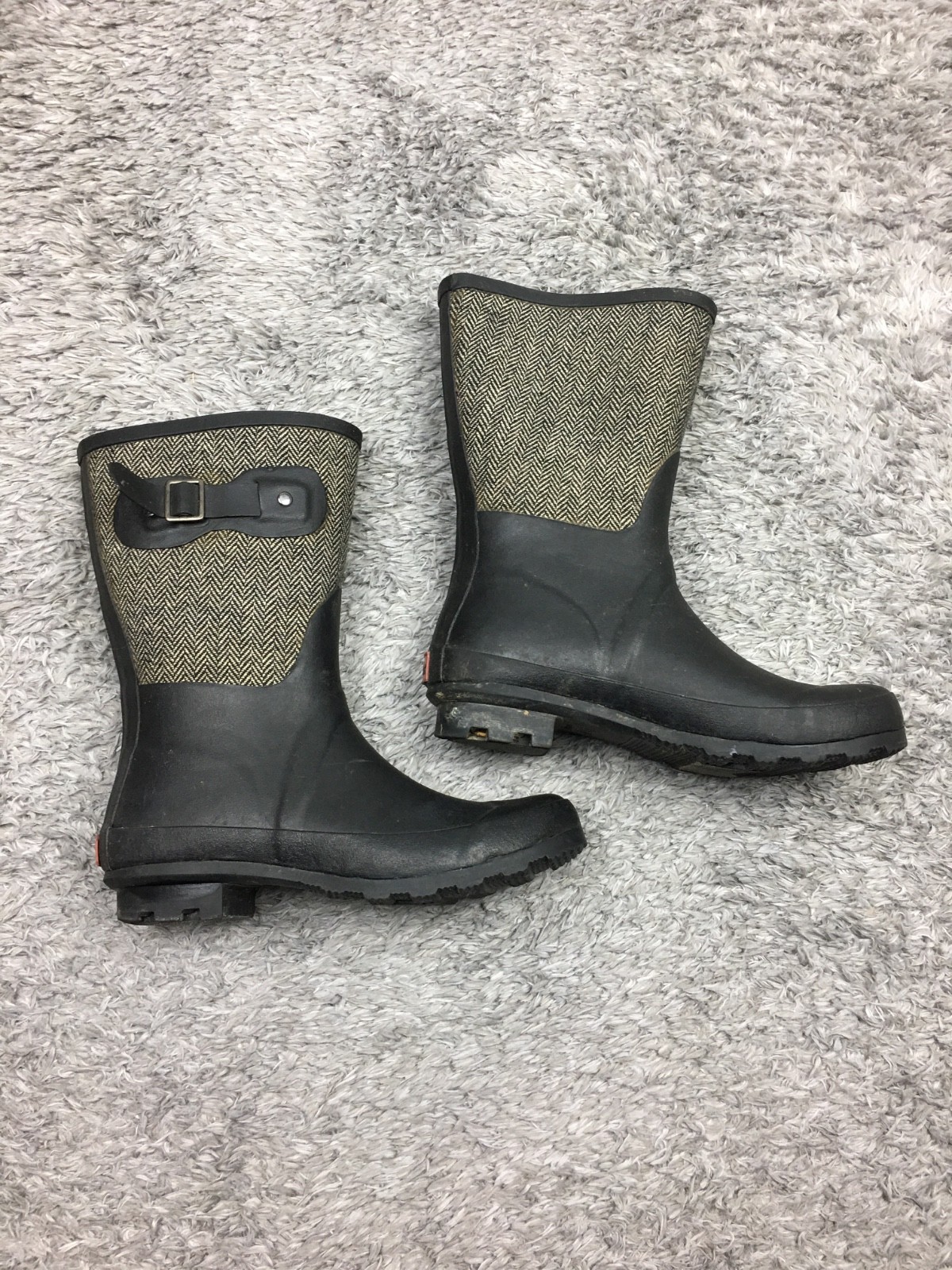 Chooka Classic Mid Calf Racer Herringbone Black Rain Boots, Size 7