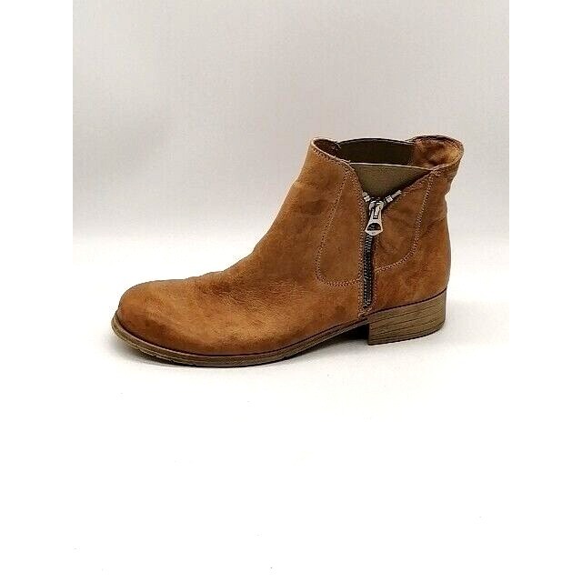 Temy Boots Womens Beige EUR 39 Ankle Leather Shoe Side Zip Stretch Soft Italy